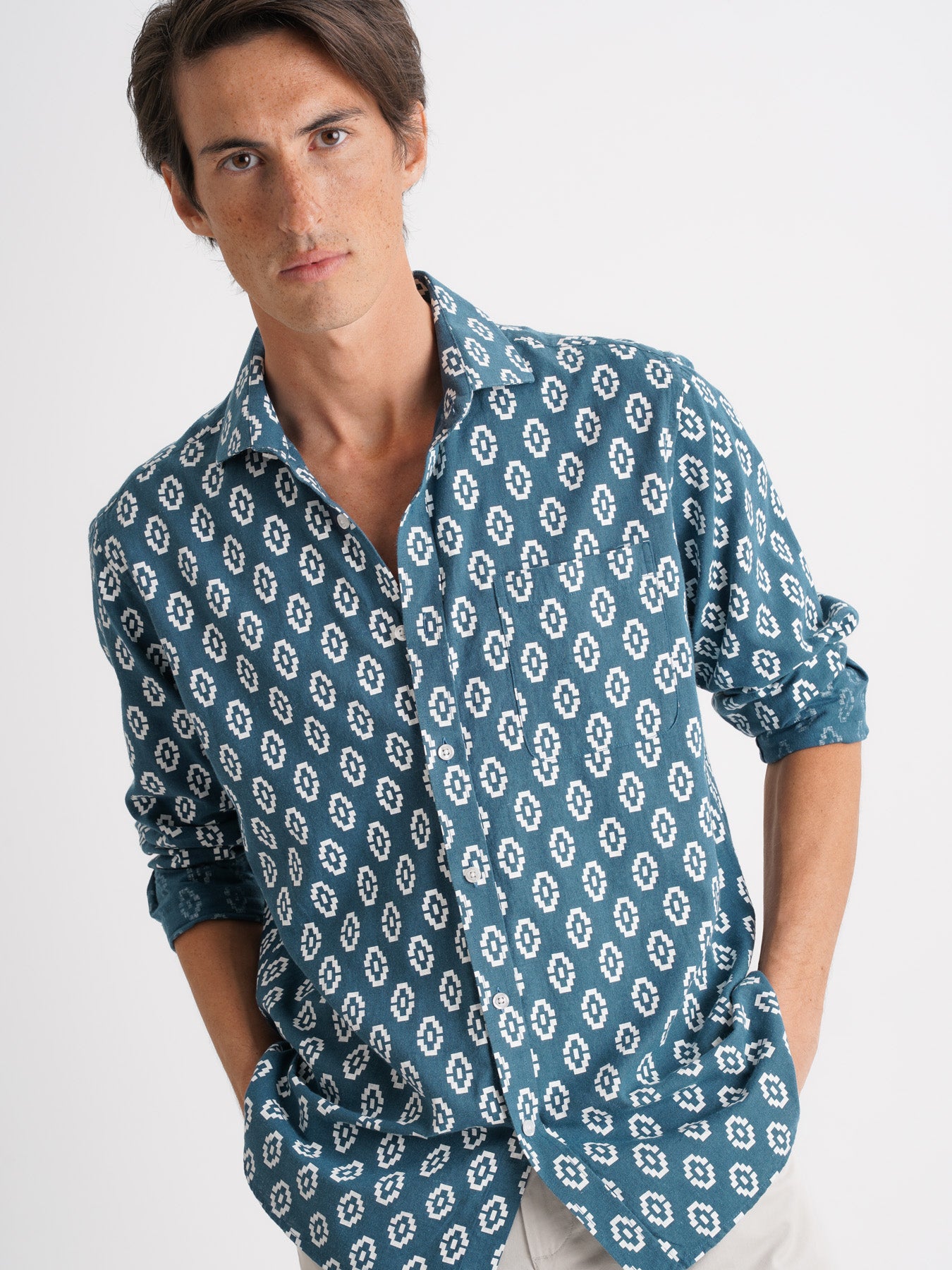 Camisa Regular Fit Linho Azul Mr. Blue