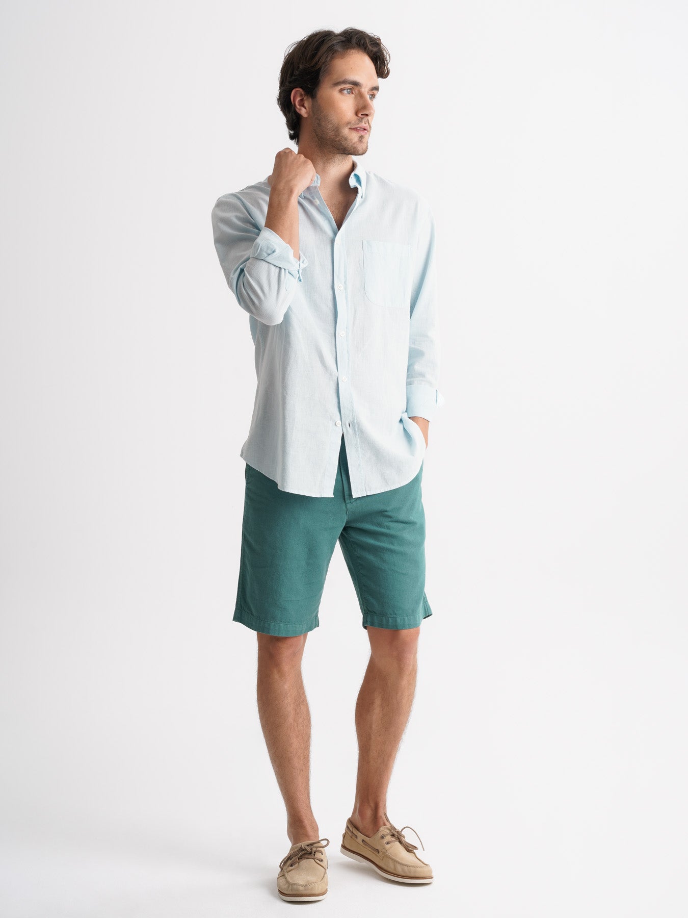 Camisa Regular Fit Linho Azul Mr. Blue