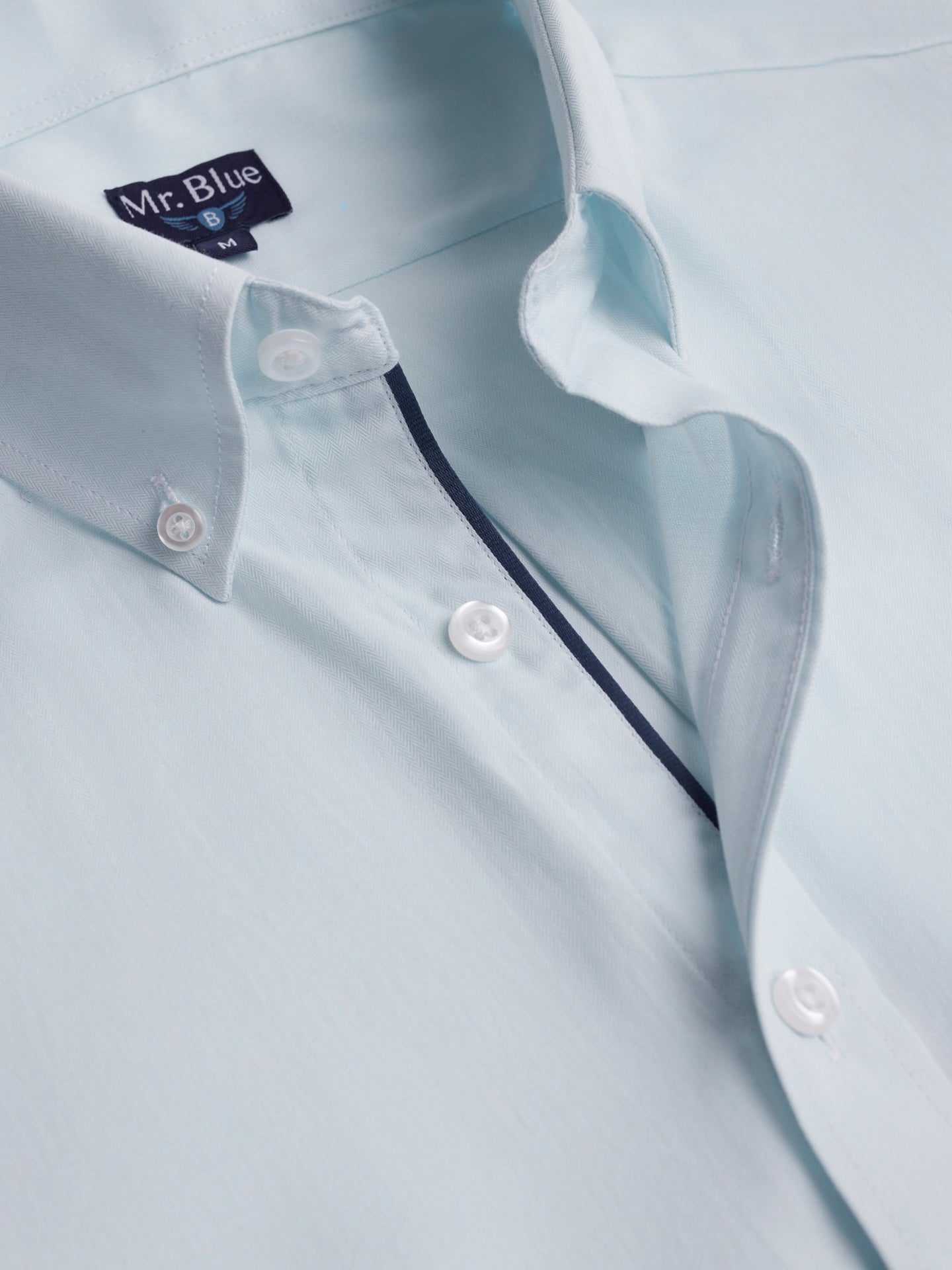 Camisa Regular Fit Herringbone Azul Mr. Blue