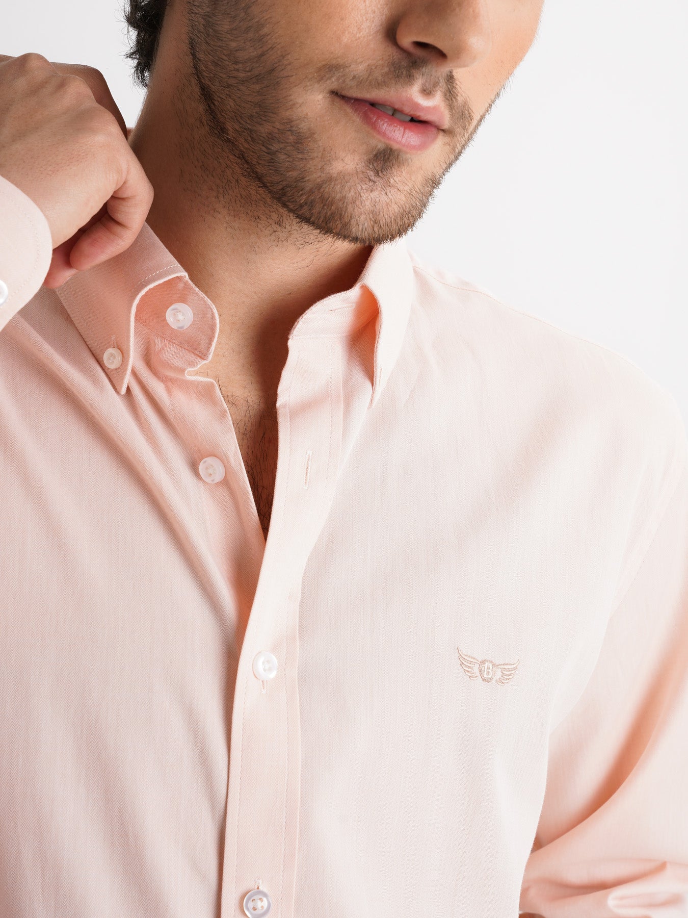 Camisa Regular Fit Herringbone Laranja Mr. Blue