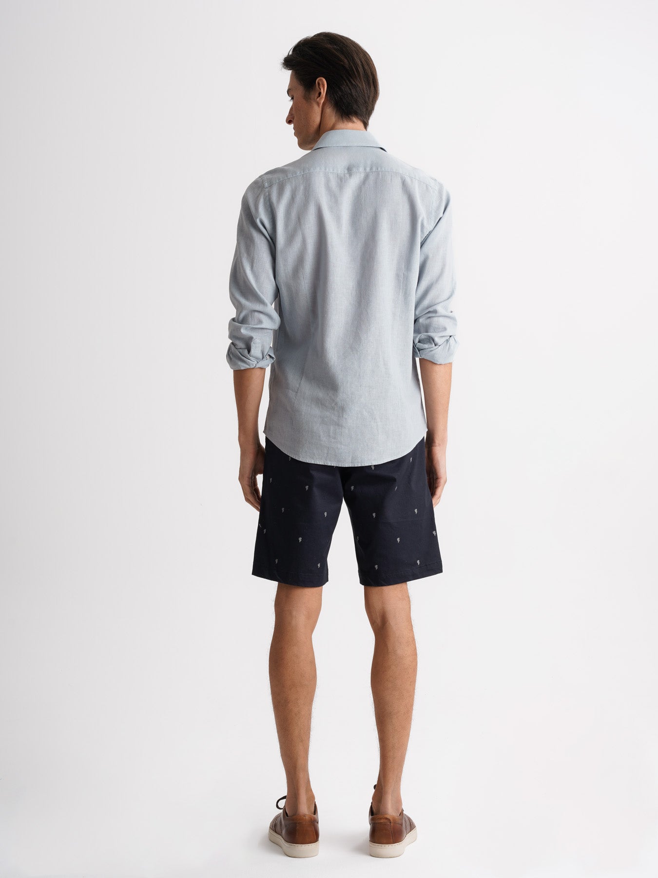 Camisa Slim Fit Linho Azul Mr. Blue