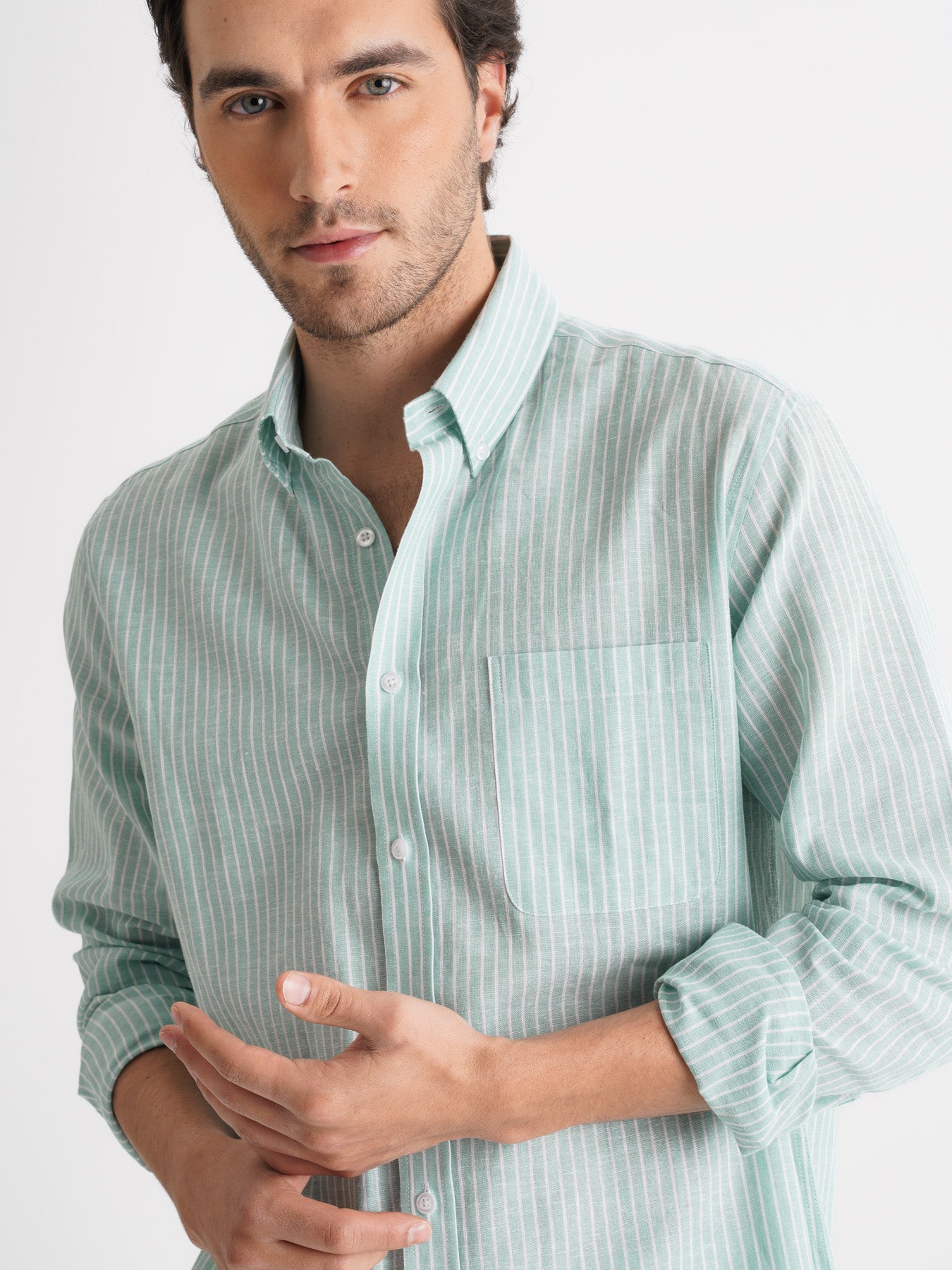 Camisa Regular Fit Linho Verde Mr. Blue