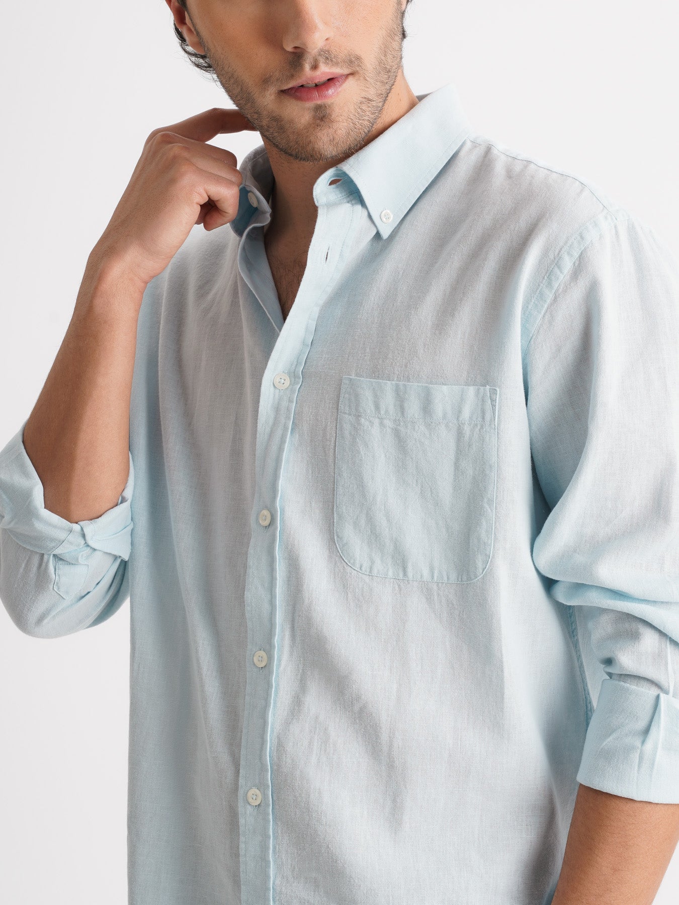 Camisa Regular Fit Linho Azul Mr. Blue