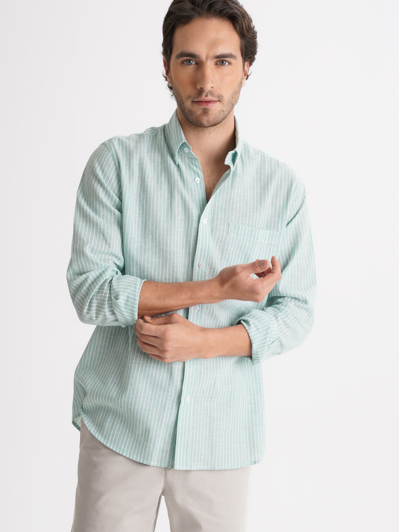 Camisa Regular Fit Linho Verde Mr. Blue