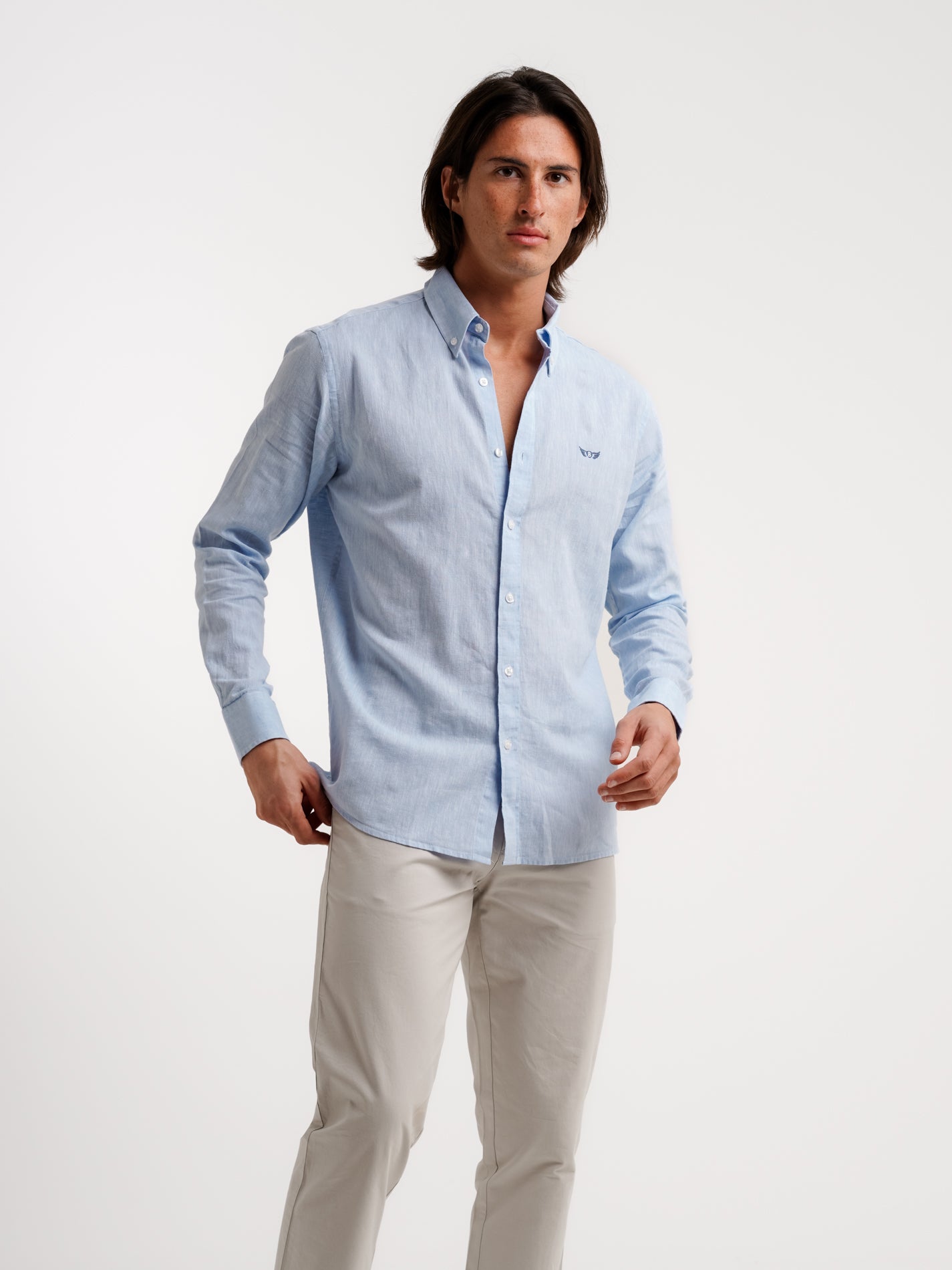 Camisa Regular Fit Linho Azul Mr. Blue