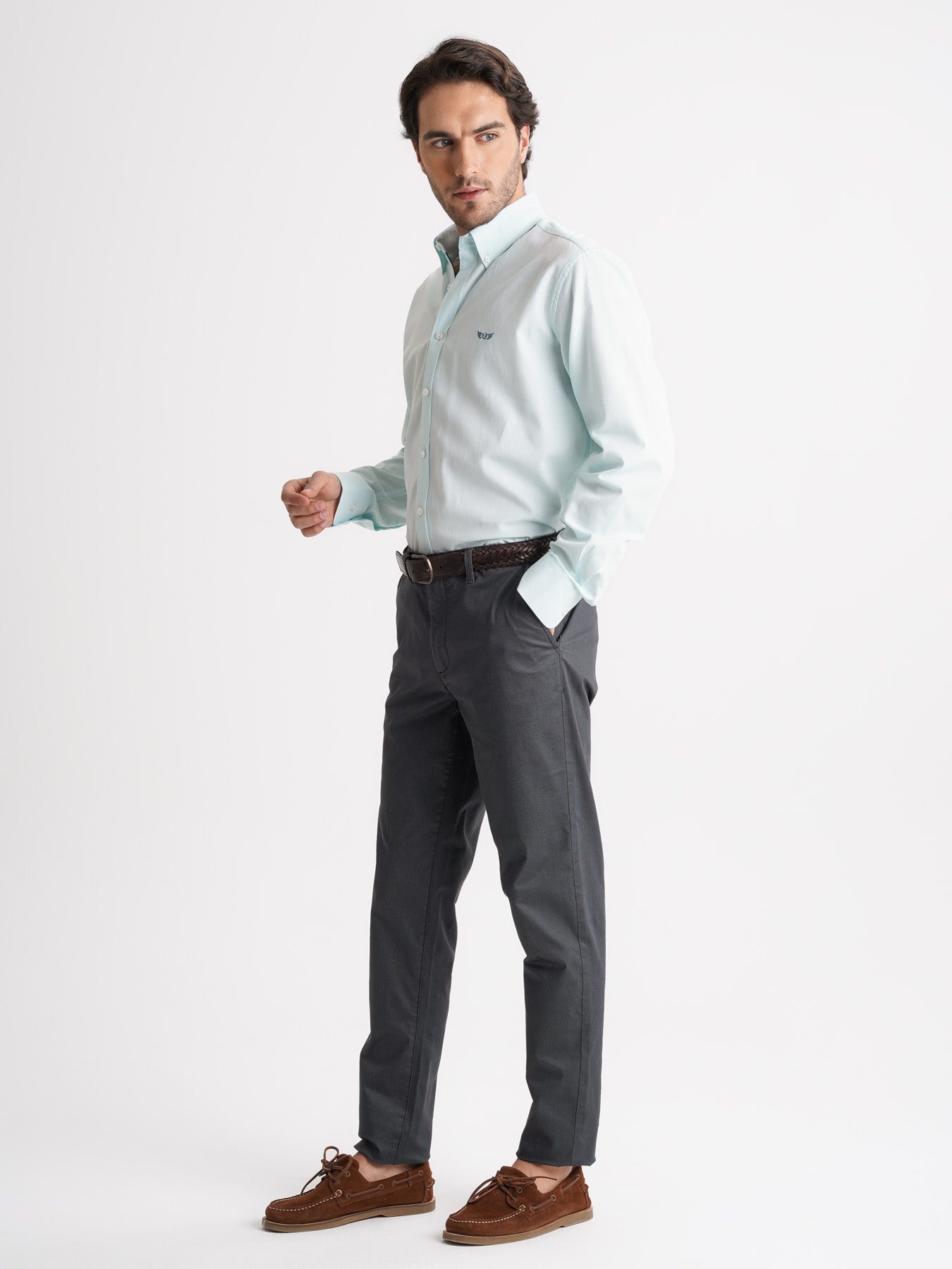 Camisa Regular Fit Herringbone Azul Mr. Blue