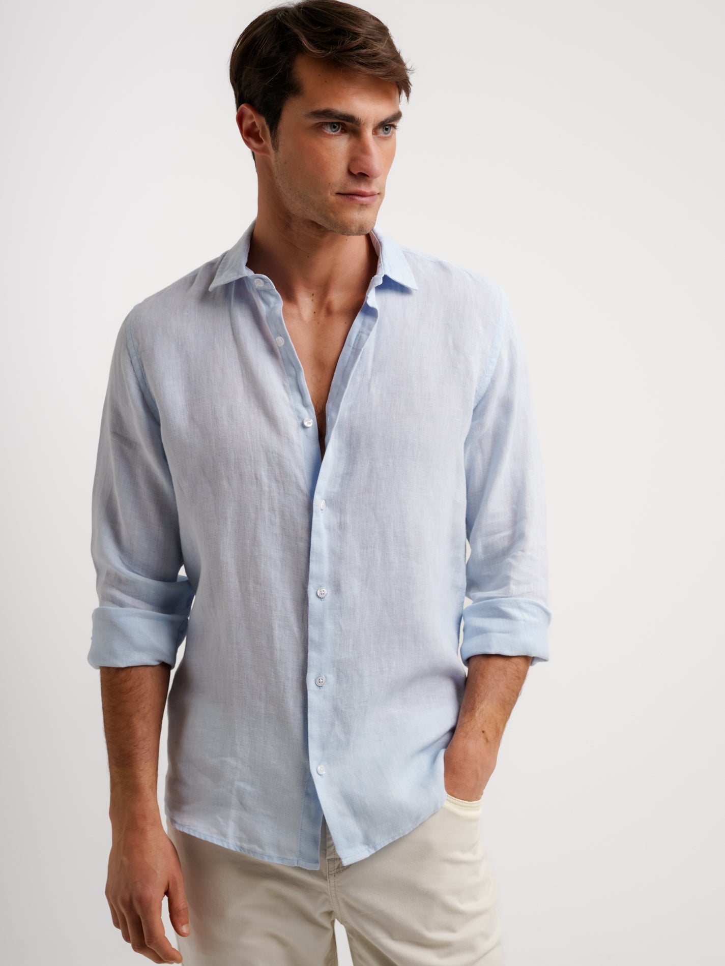 Camisa Tailored Fit Linho Azul Mr. Blue