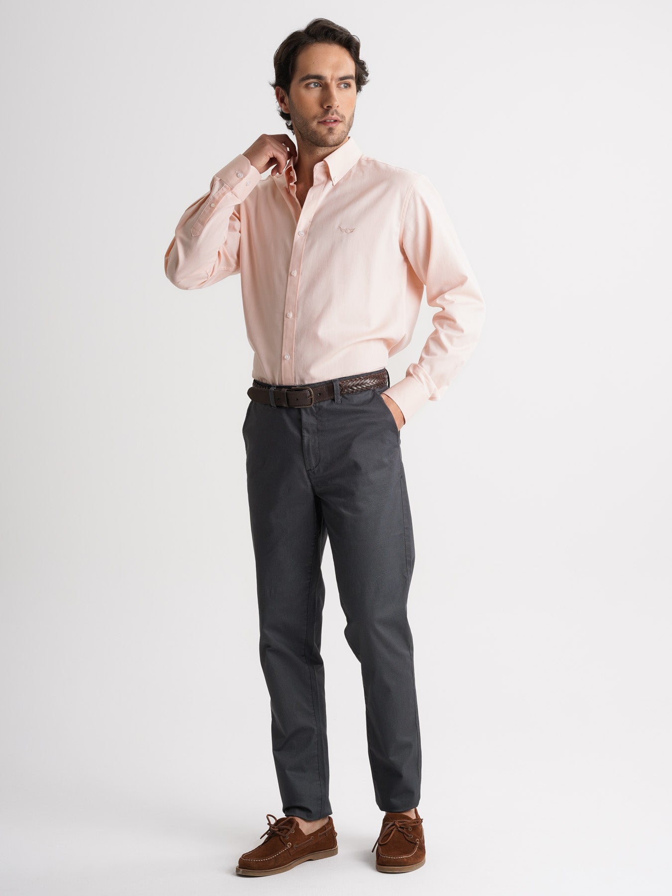 Camisa Regular Fit Herringbone Laranja Mr. Blue