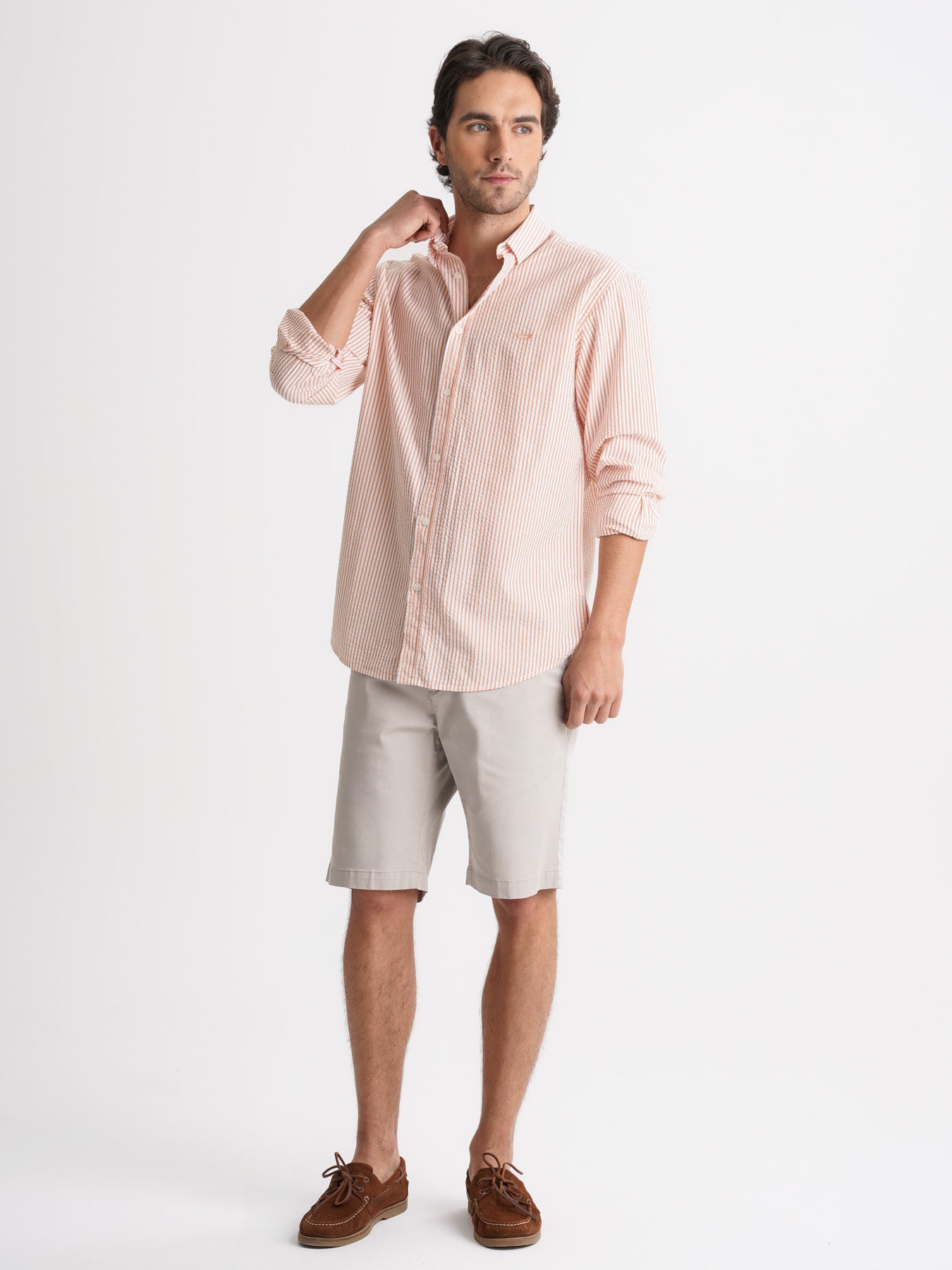 Camisa Regular Fit Seersucker Laranja Mr. Blue