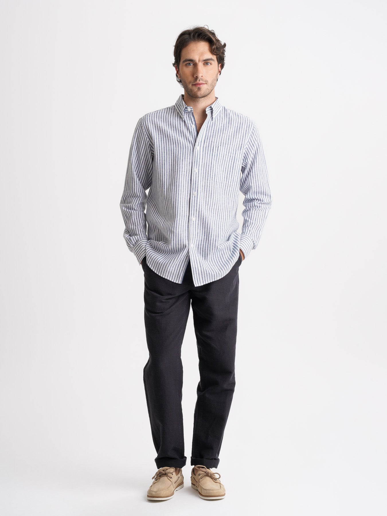 Camisa Regular Fit Linho Azul Mr. Blue