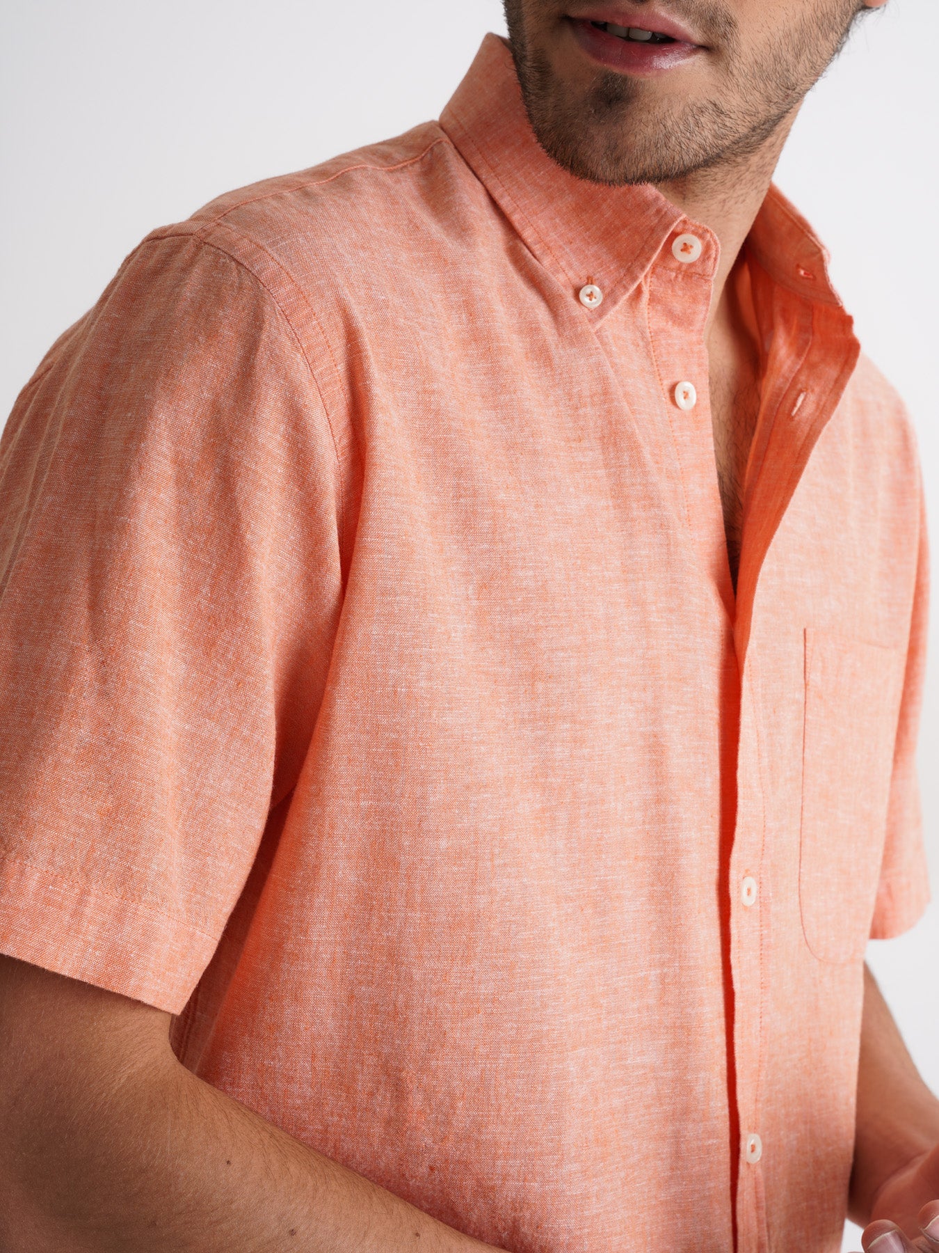 Camisa Regular Fit Linho Laranja Mr. Blue