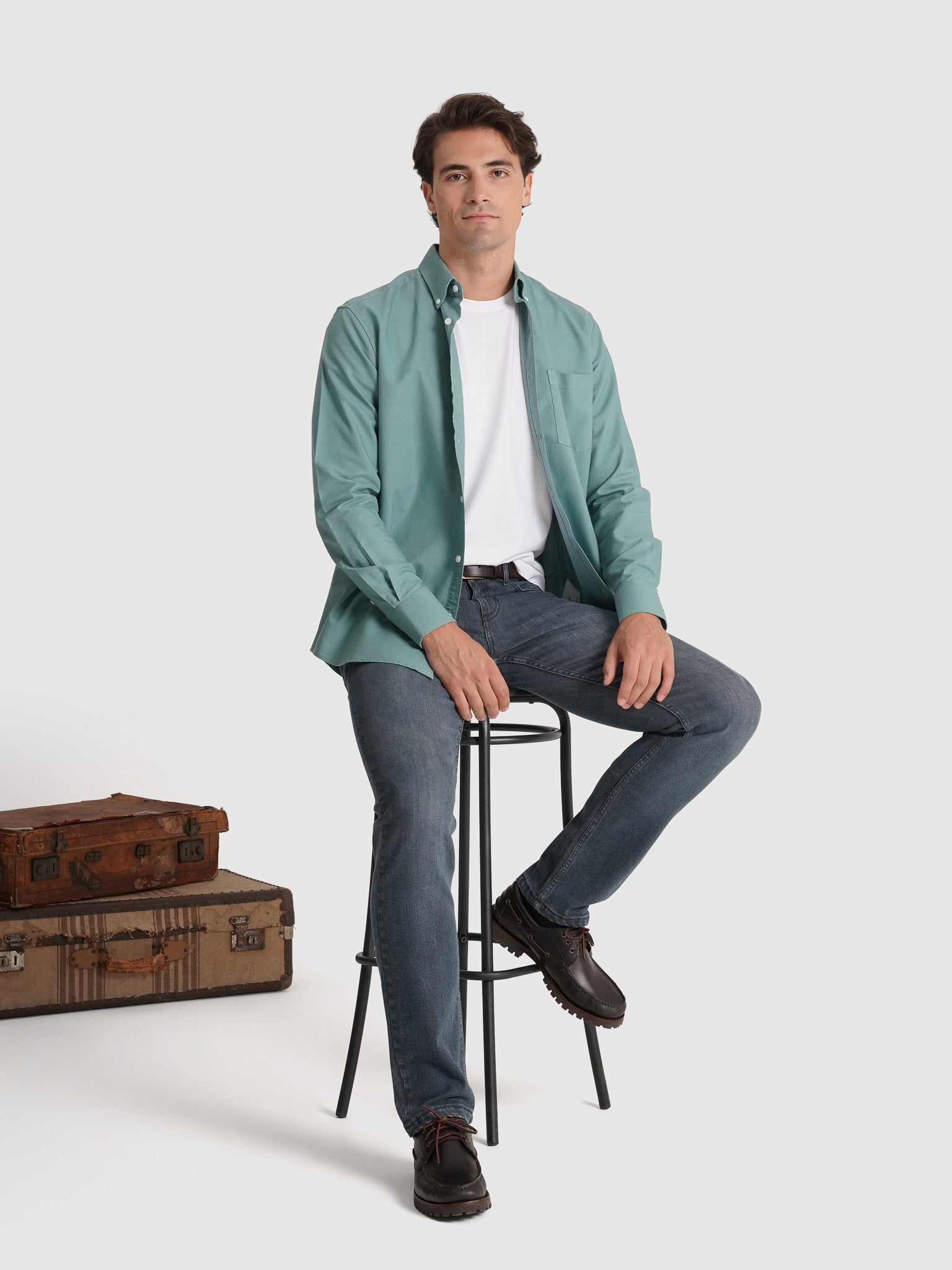 CAMISA ALGODÃO VERDE MANGA COMPRIDA REGULAR FIT MR. BLUE