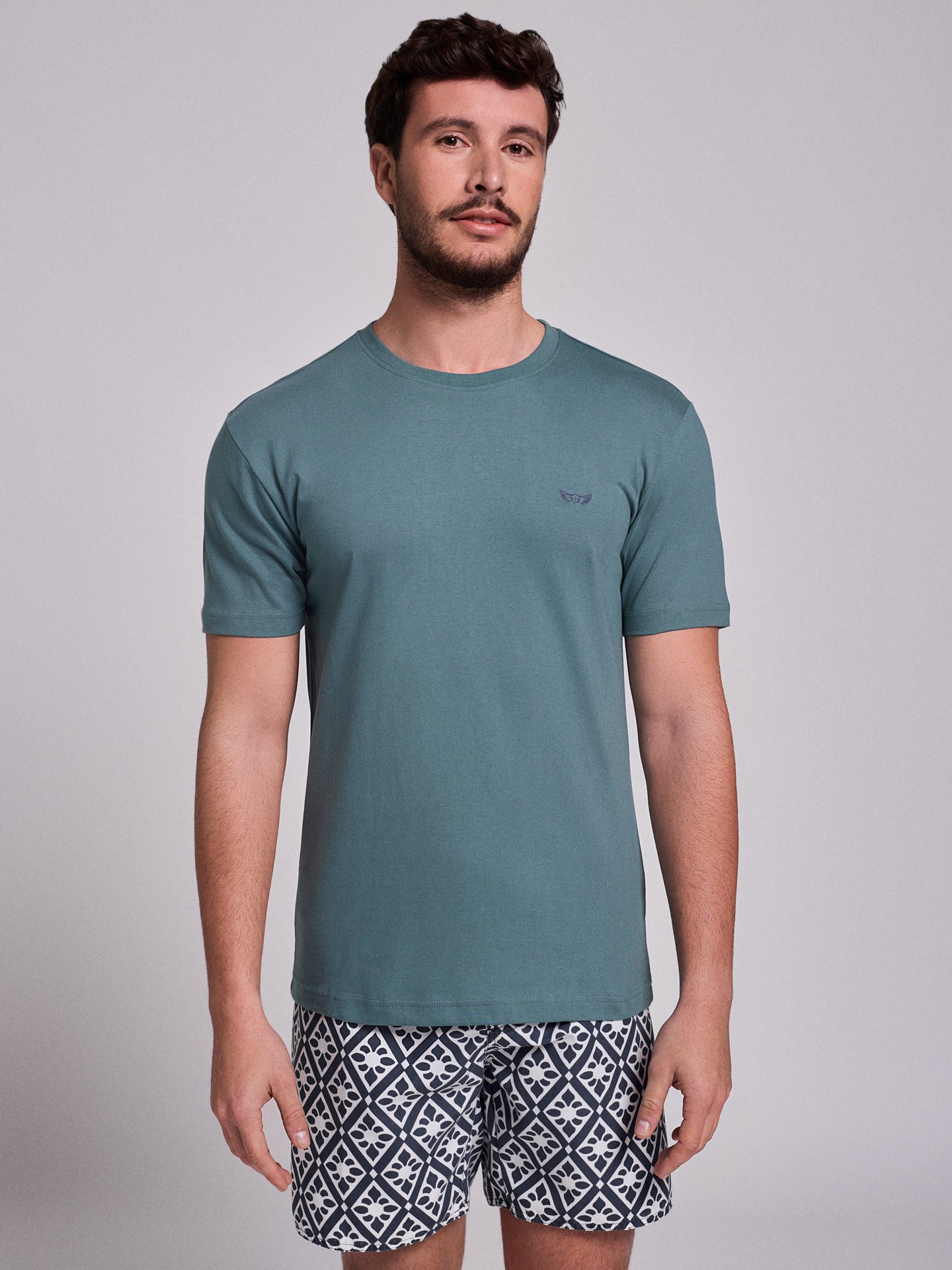 T-SHIRT ALGODÃO VERDE MANGA CURTA REGULAR FIT MR. BLUE