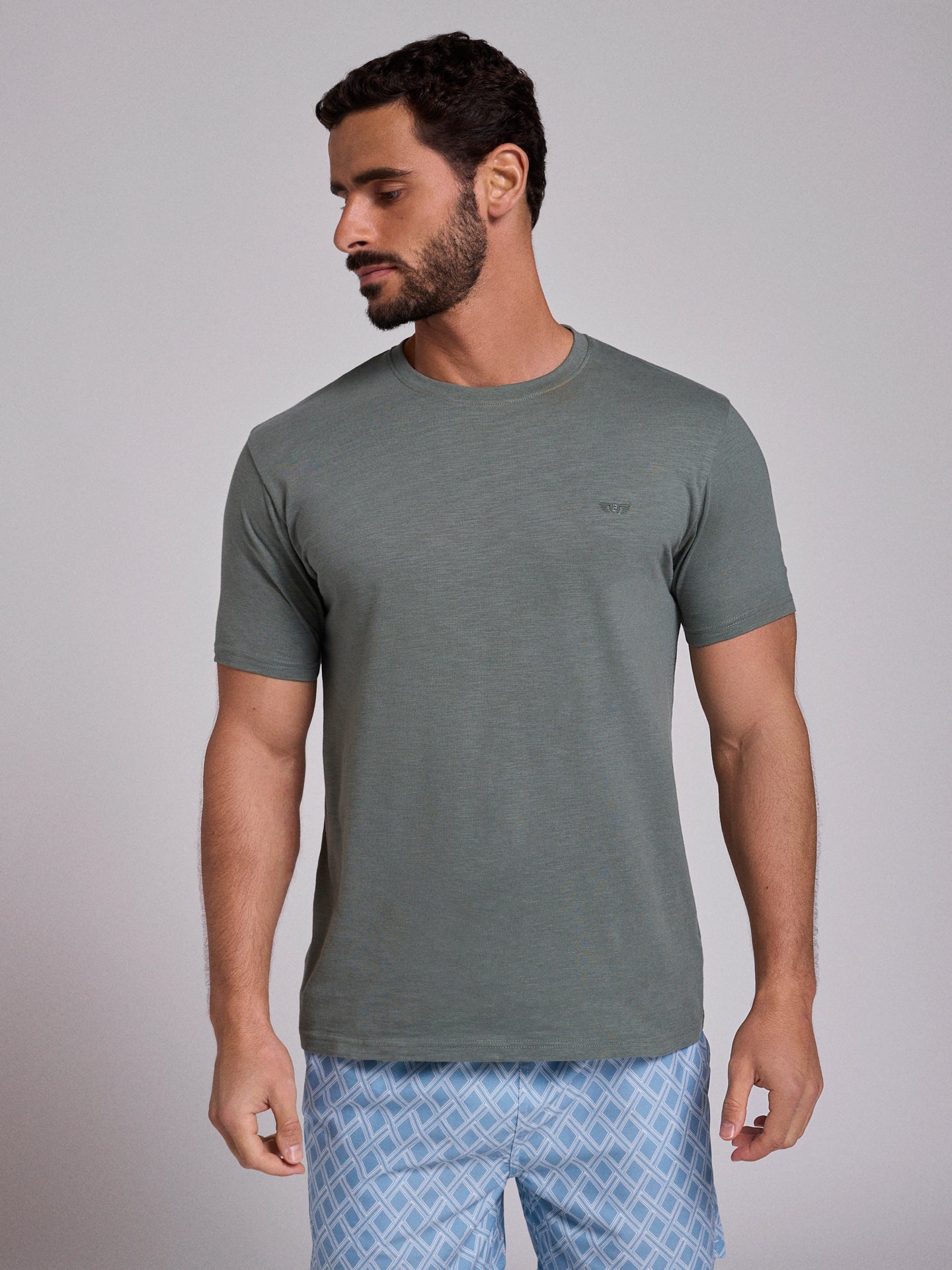T-SHIRT ALGODÃO VERDE MANGA CURTA REGULAR FIT MR. BLUE