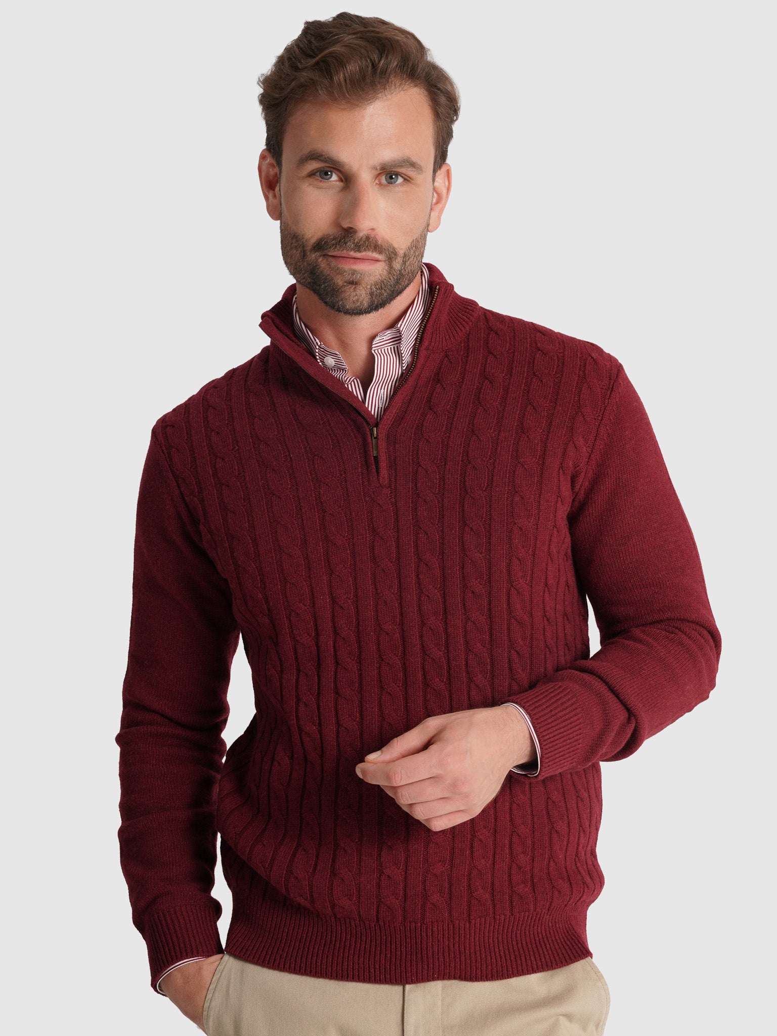 PULLOVER LÃ BORDEAUX COM COTOVELEIRA REGULAR FIT MR. BLUE