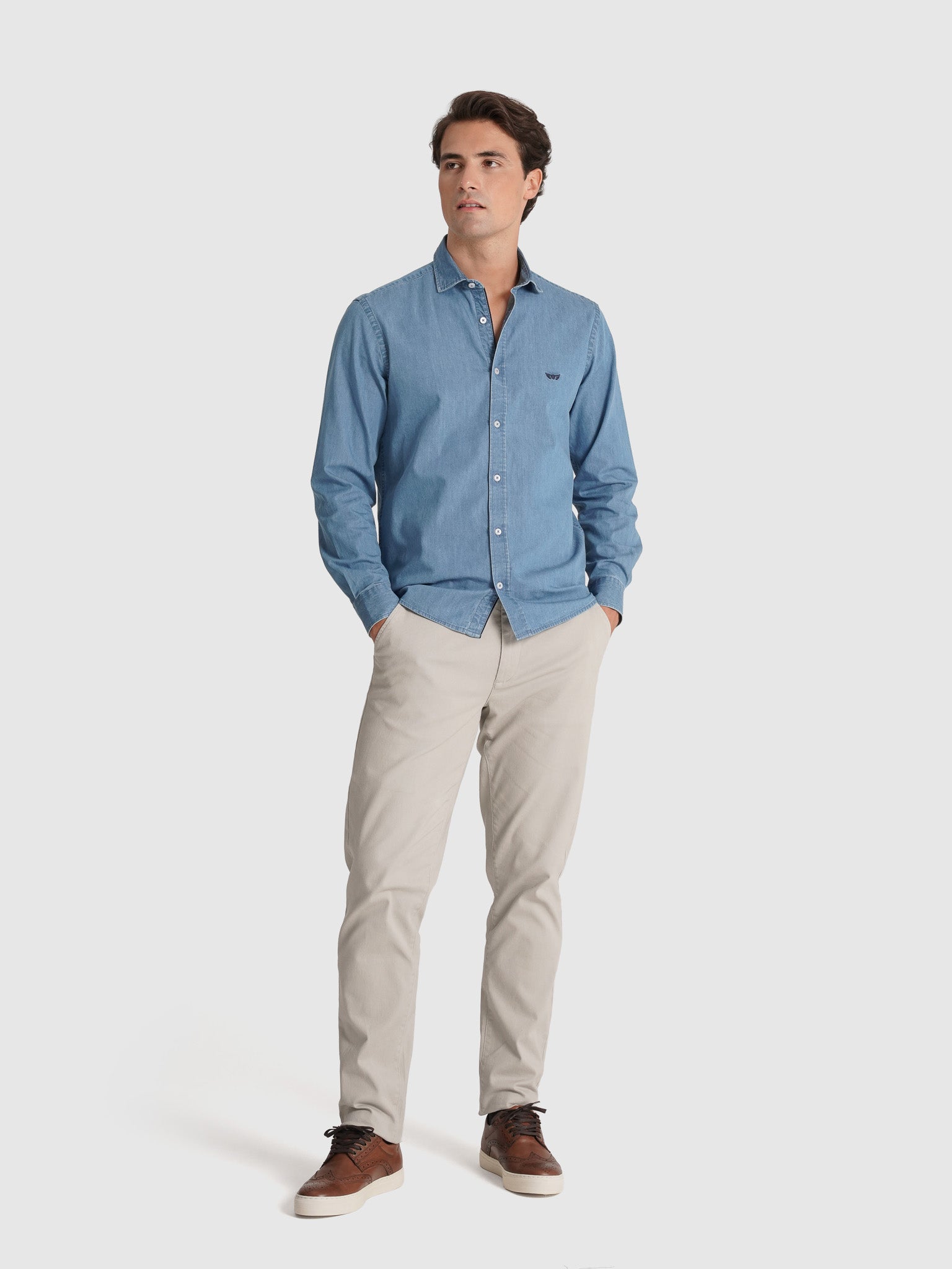 CAMISA ALGODÃO AZUL MANGA COMPRIDA TAILORED FIT MR. BLUE