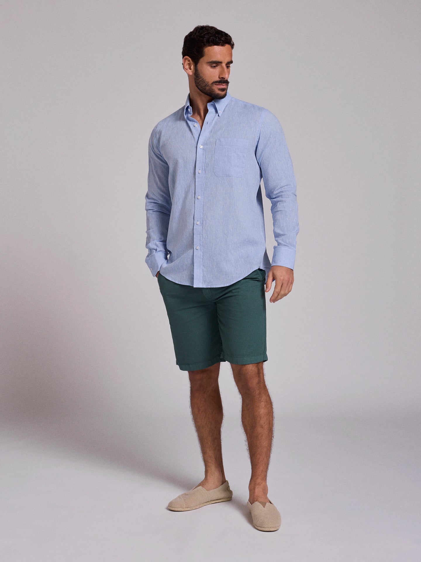 Camisa Linho Azul Manga Comprida Regular Fit Mr. Blue