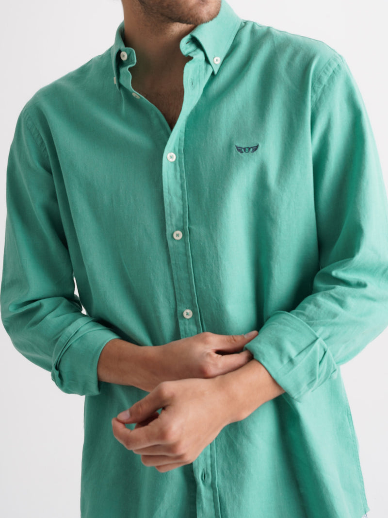 Camisa Regular Fit Linho Verde Mr. Blue