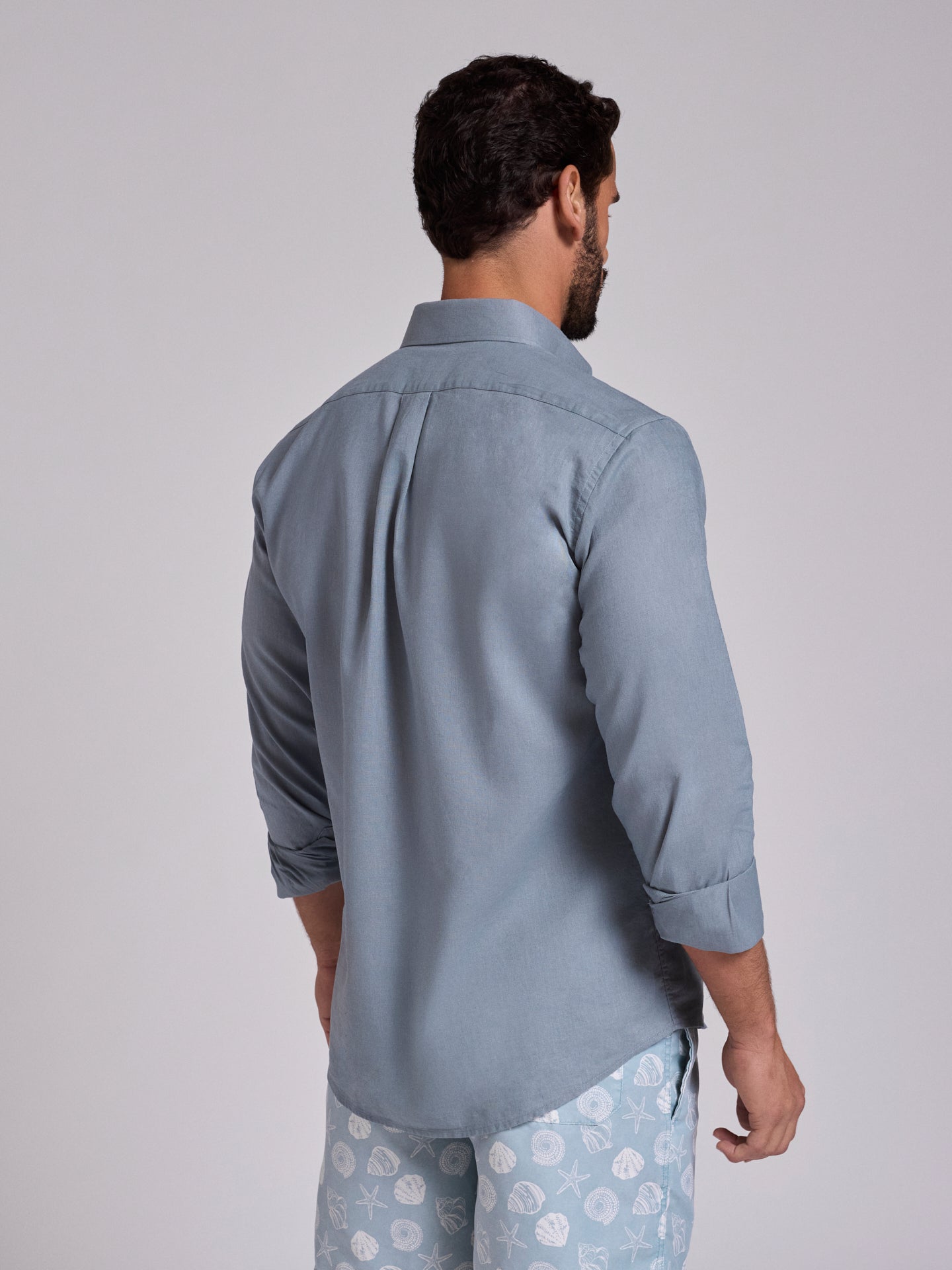 Camisa Linho Azul Manga Comprida Regular Fit Mr. Blue