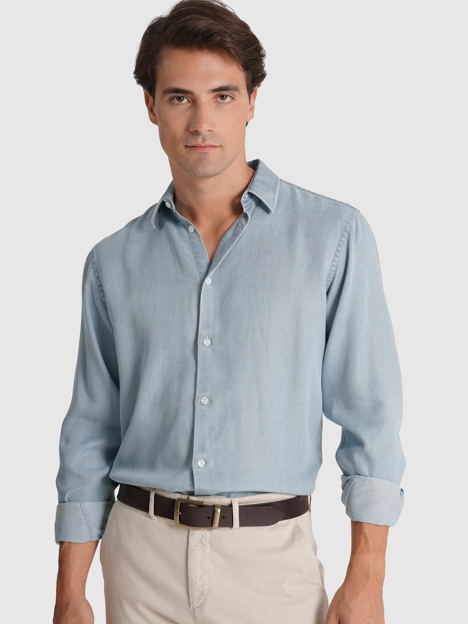 Camisa Algodão Azul Manga Comprida Tailored Fit Mr. Blue