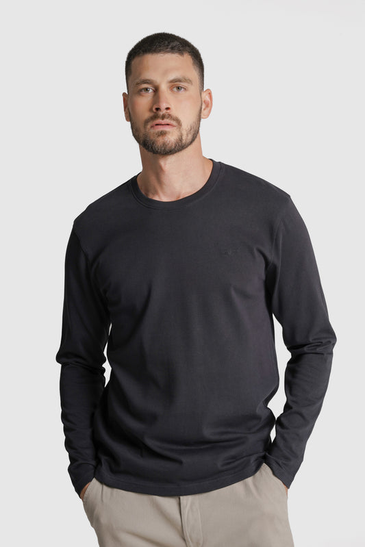 T-SHIRT ALGODÃO REGULAR FIT PRETA LISA MR. BLUE
