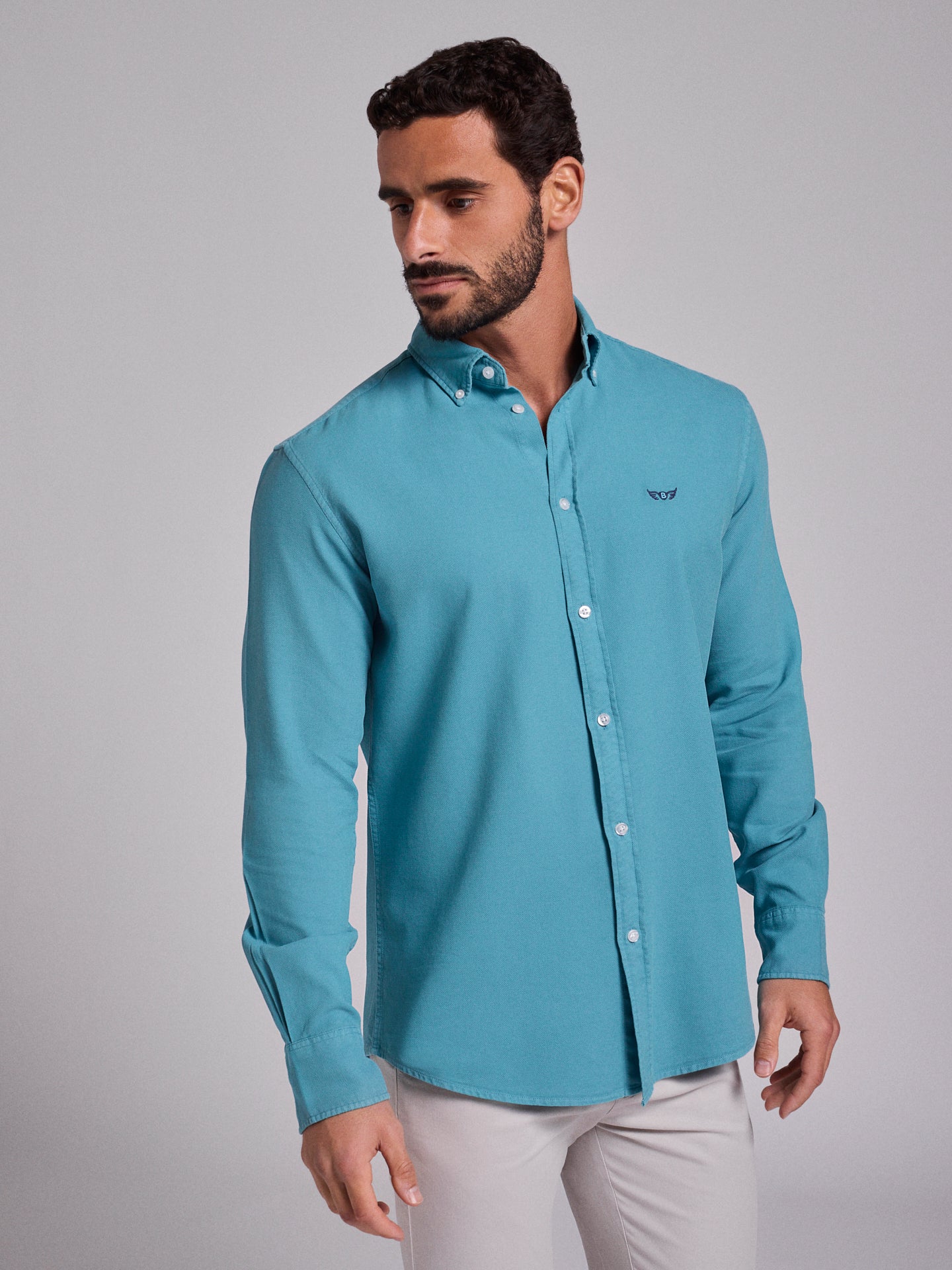 Camisa Algodão Azul Manga Comprida Regular Fit Mr. Blue