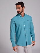 Camisa Algodão Azul Manga Comprida Regular Fit Mr. Blue