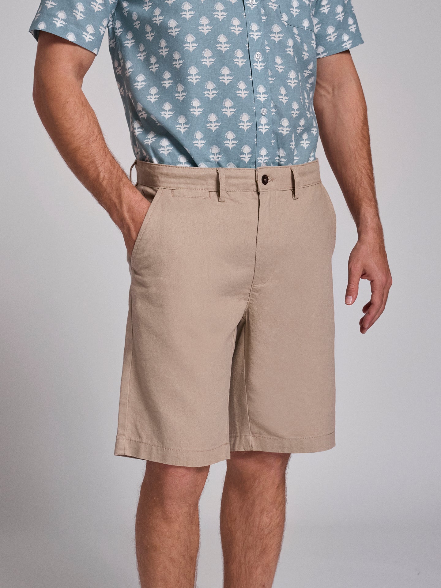 Bermuda Linho Beges Regular Fit Mr. Blue