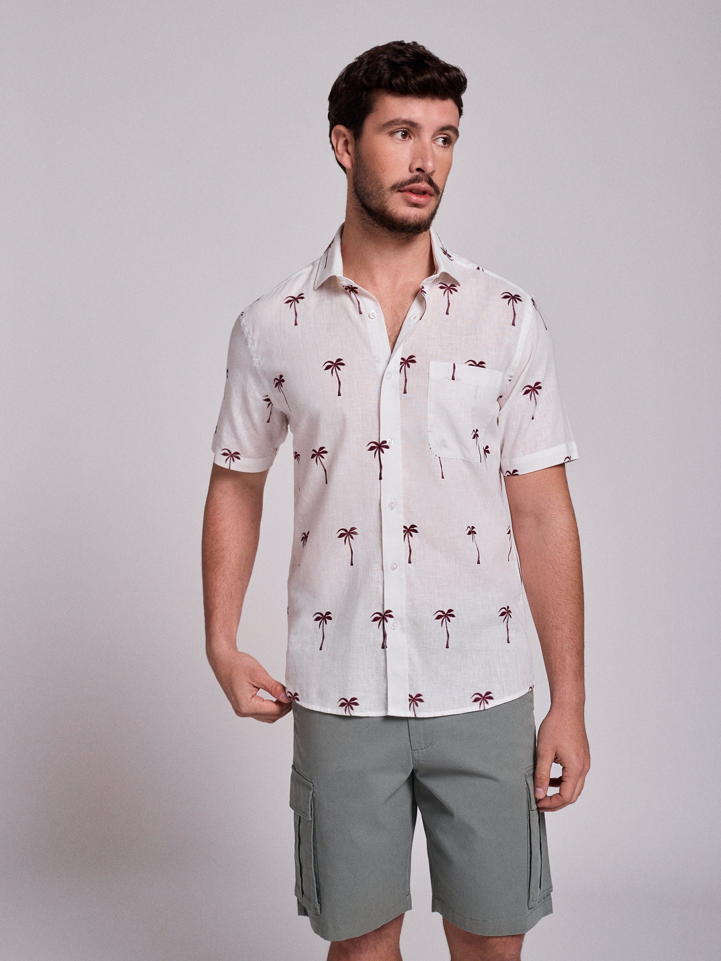 Camisa Linho Vermelha Manga Curta Regular Fit Mr. Blue