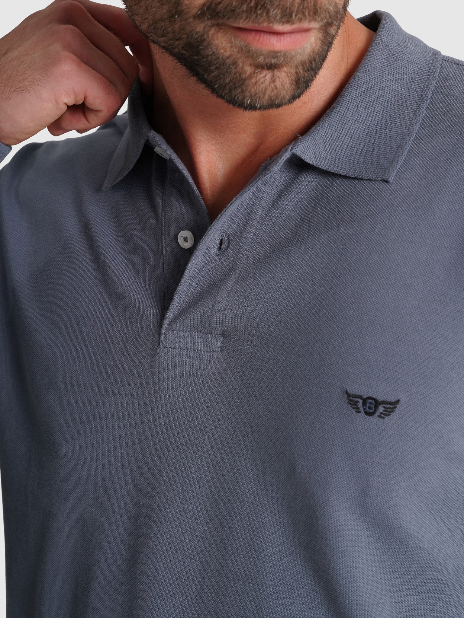 Polo Algodão Azul Manga Comprida Regular Fit Mr. Blue