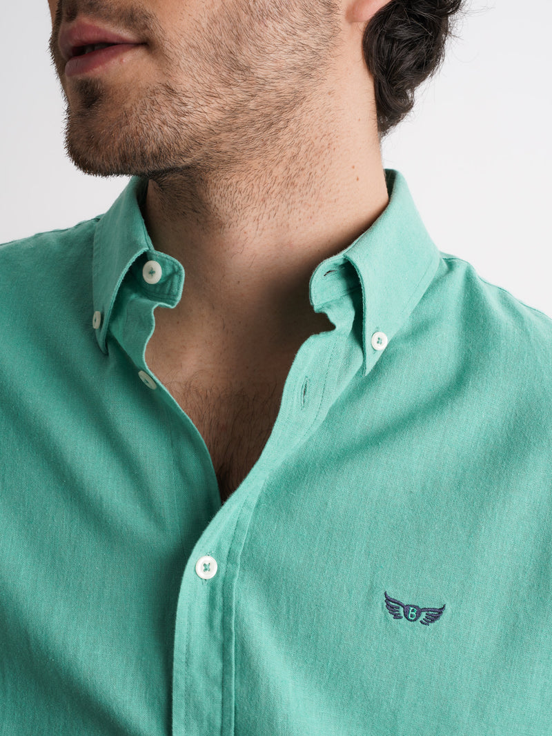 Camisa Regular Fit Linho Verde Mr. Blue