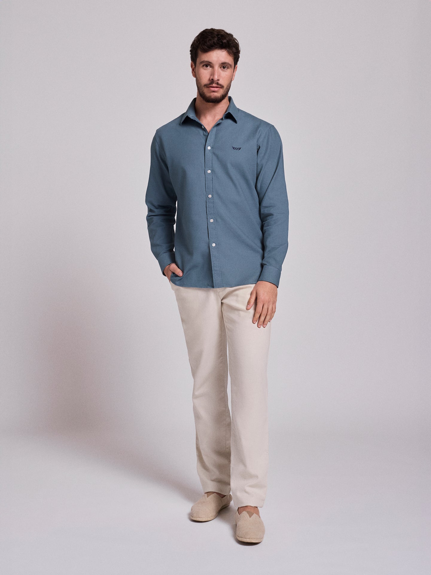 Camisa Algodão Verde Manga Comprida Regular Fit Mr. Blue