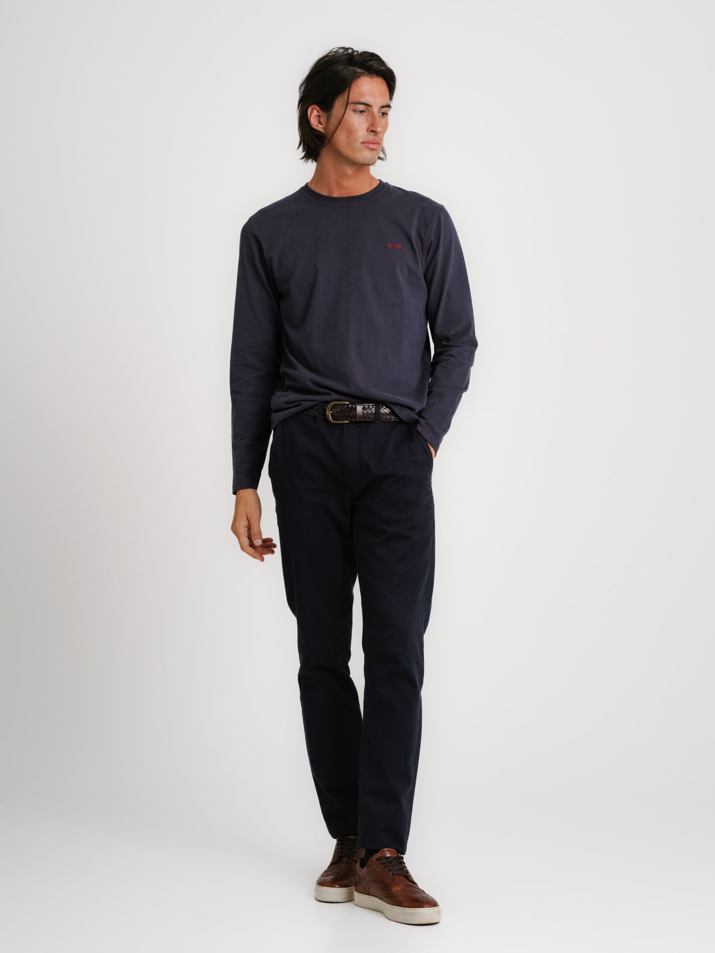 T-SHIRT ALGODÃO AZUL MANGA COMPRIDA REGULAR FIT MR. BLUE