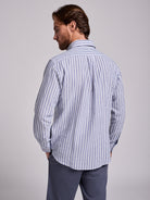 Camisa Linho Azul Manga Comprida Regular Fit Mr. Blue