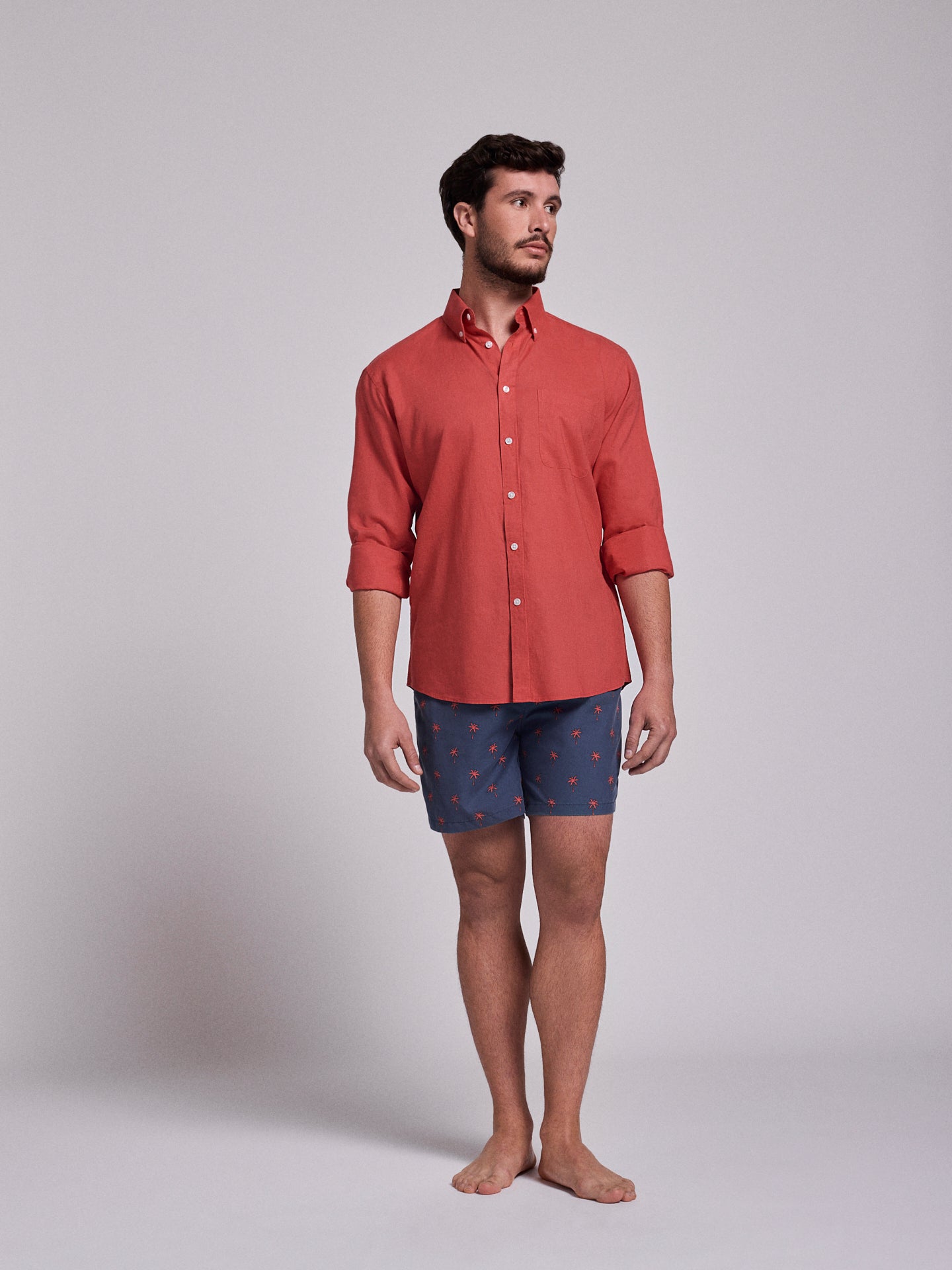 Camisa Linho Vermelha Manga Comprida Regular Fit Mr. Blue