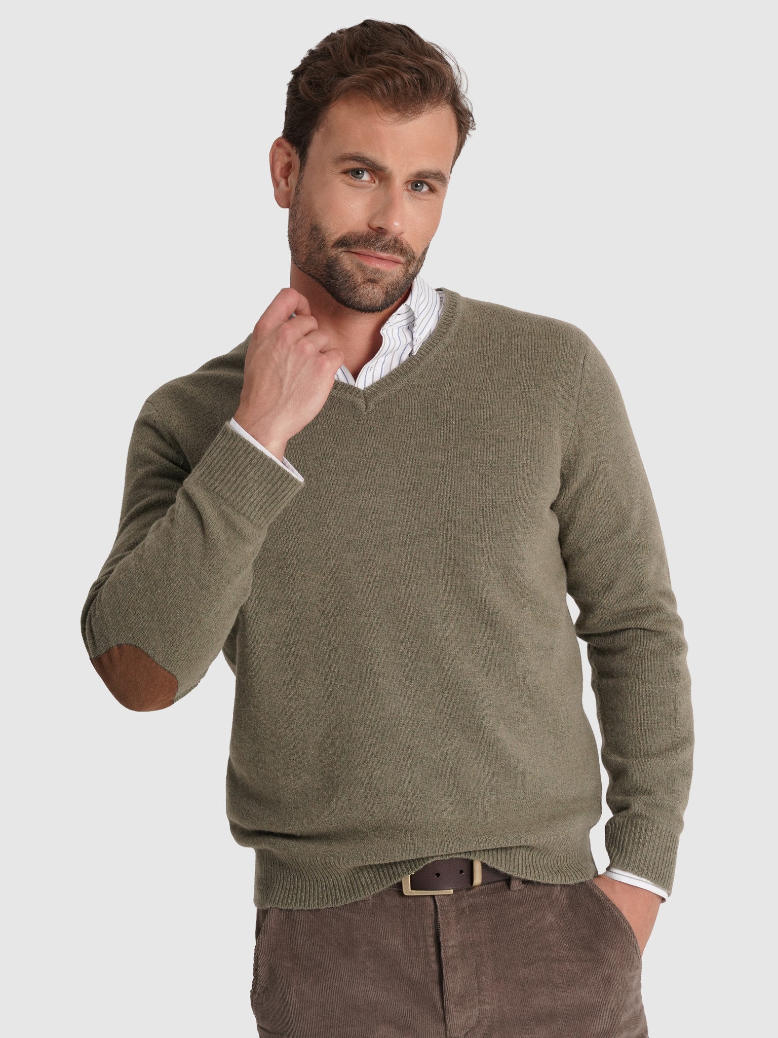Pullover Lã Verde Com Cotoveleira Regular Fit Mr. Blue