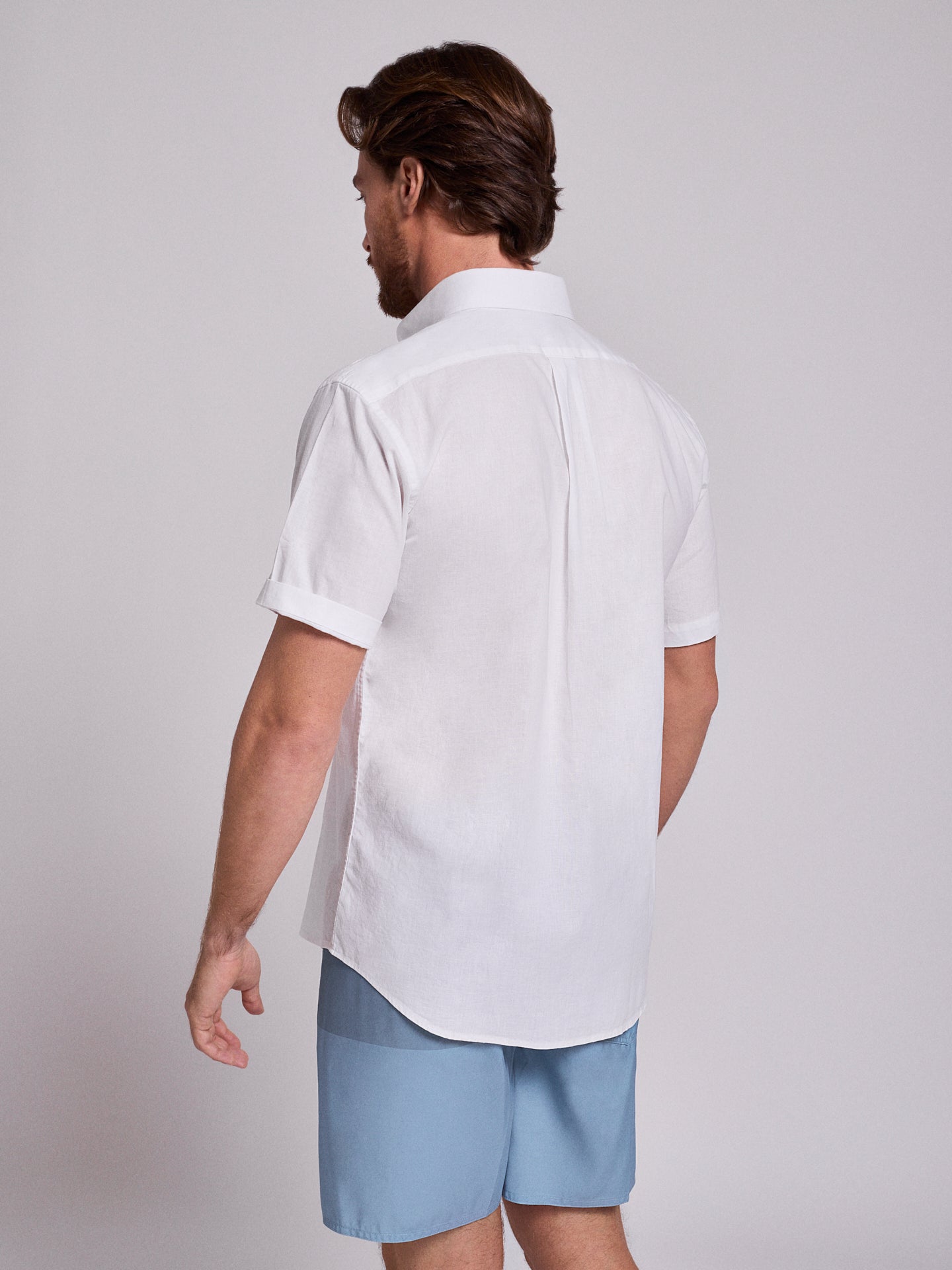 Camisa Linho Branca Manga Curta Regular Fit Mr. Blue