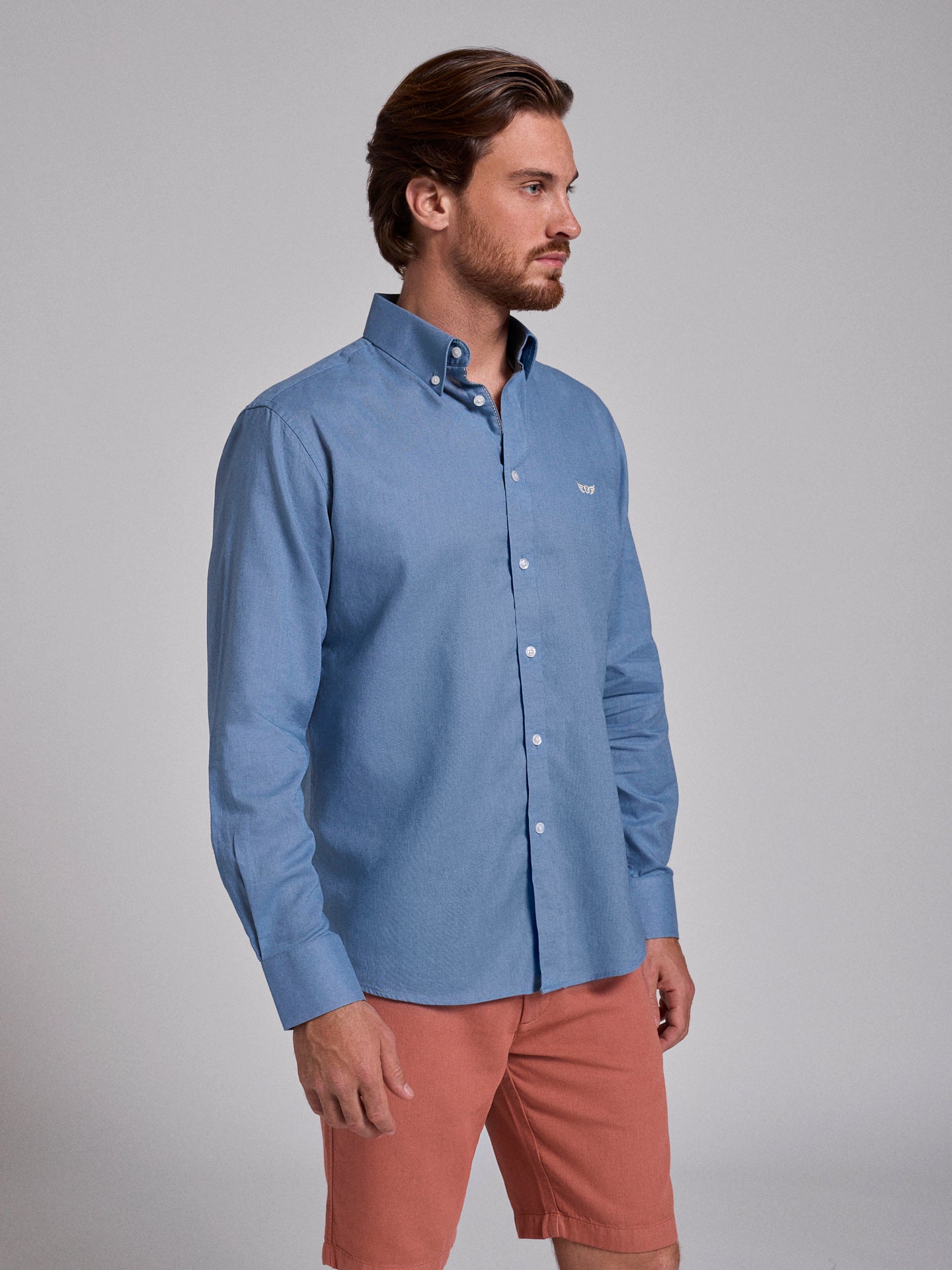 CAMISA LINHO AZUL MANGA COMPRIDA REGULAR FIT MR. BLUE