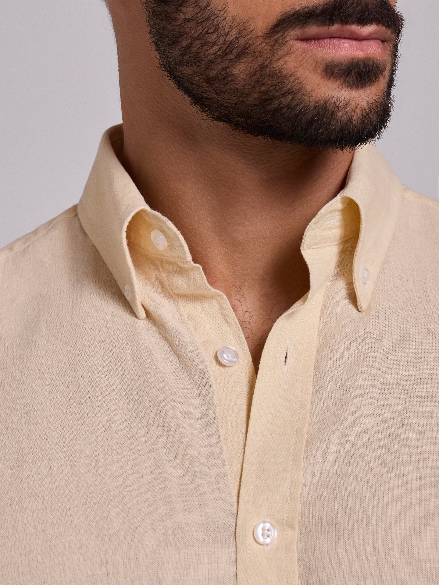 Camisa Linho Amarela Manga Comprida Regular Fit Mr. Blue