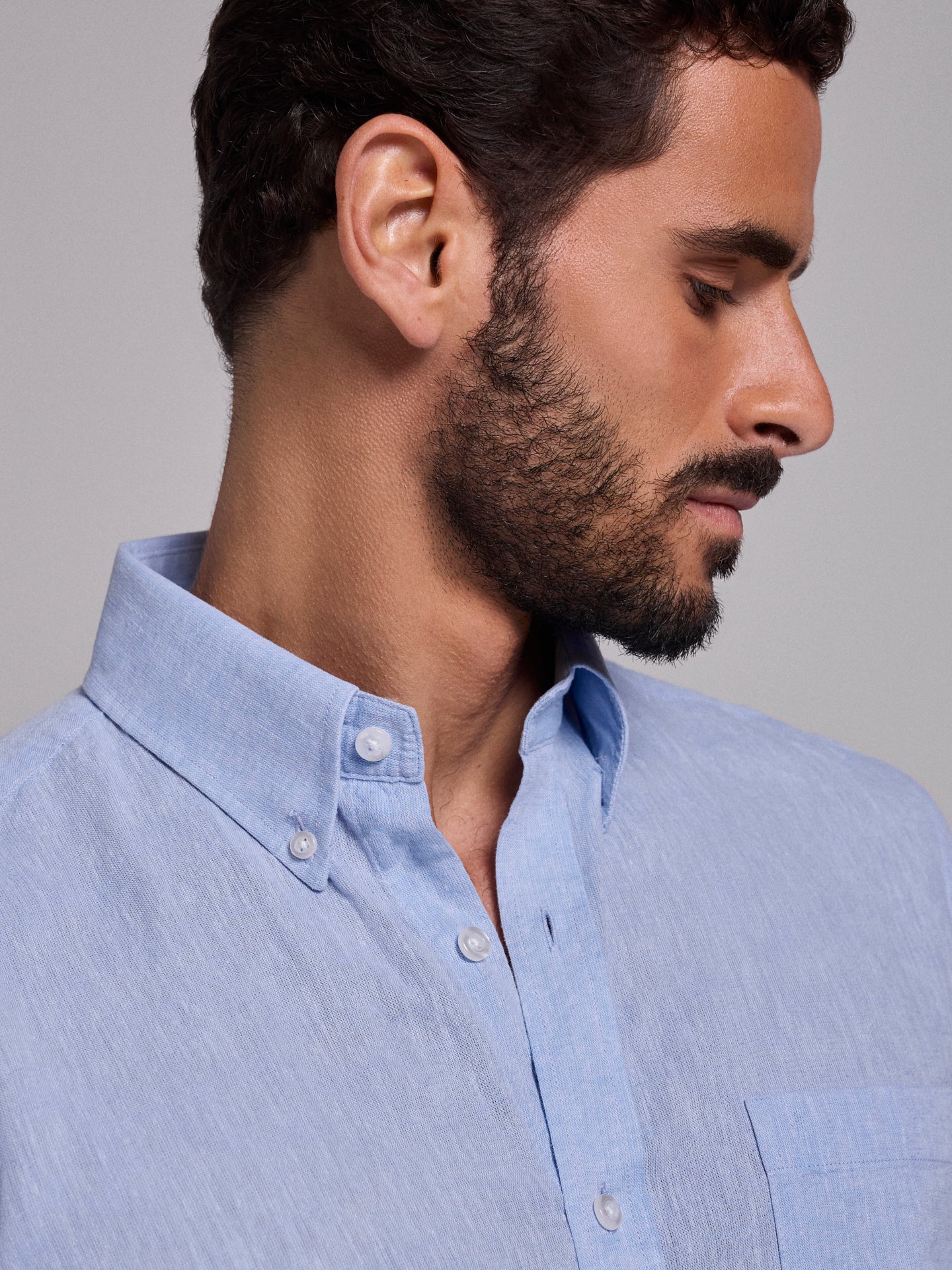 Camisa Linho Azul Manga Comprida Regular Fit Mr. Blue