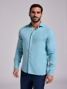 Camisa Linho Azul Manga Comprida Tailored Fit Mr. Blue