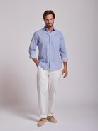 Camisa Linho Azul Manga Comprida Regular Fit Mr. Blue