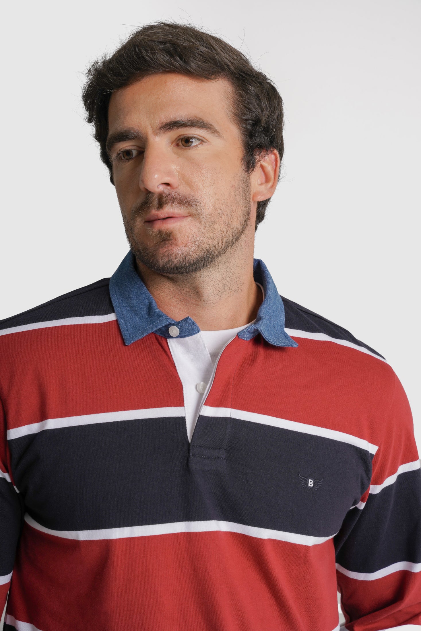 RUGBIE ALGODÃO REGULAR FIT AZUL RISCAS MR. BLUE