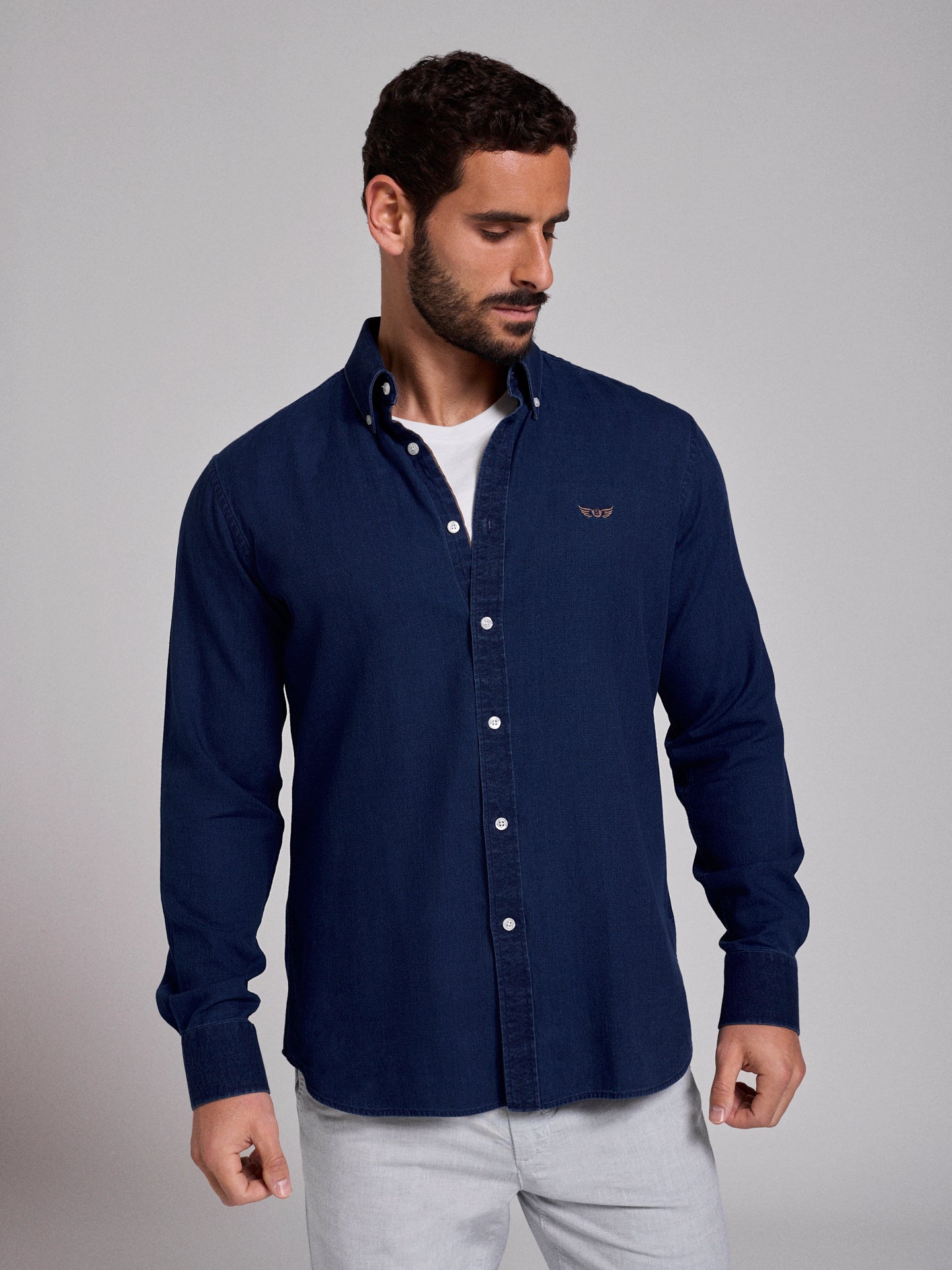 Camisa Algodão Azul Manga Comprida Regular Fit Mr. Blue