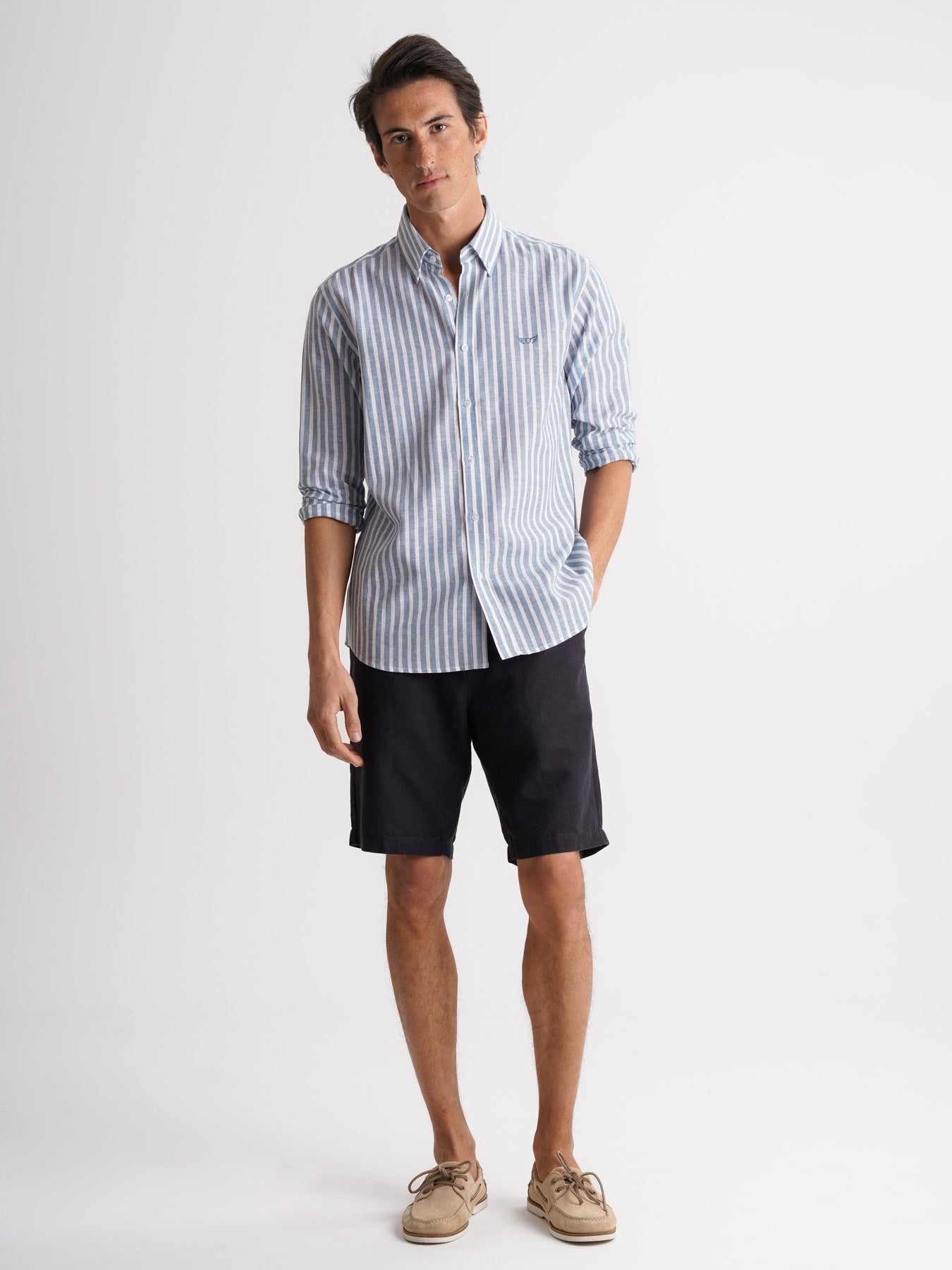 Camisa Regular Fit Linho Azul Mr. Blue