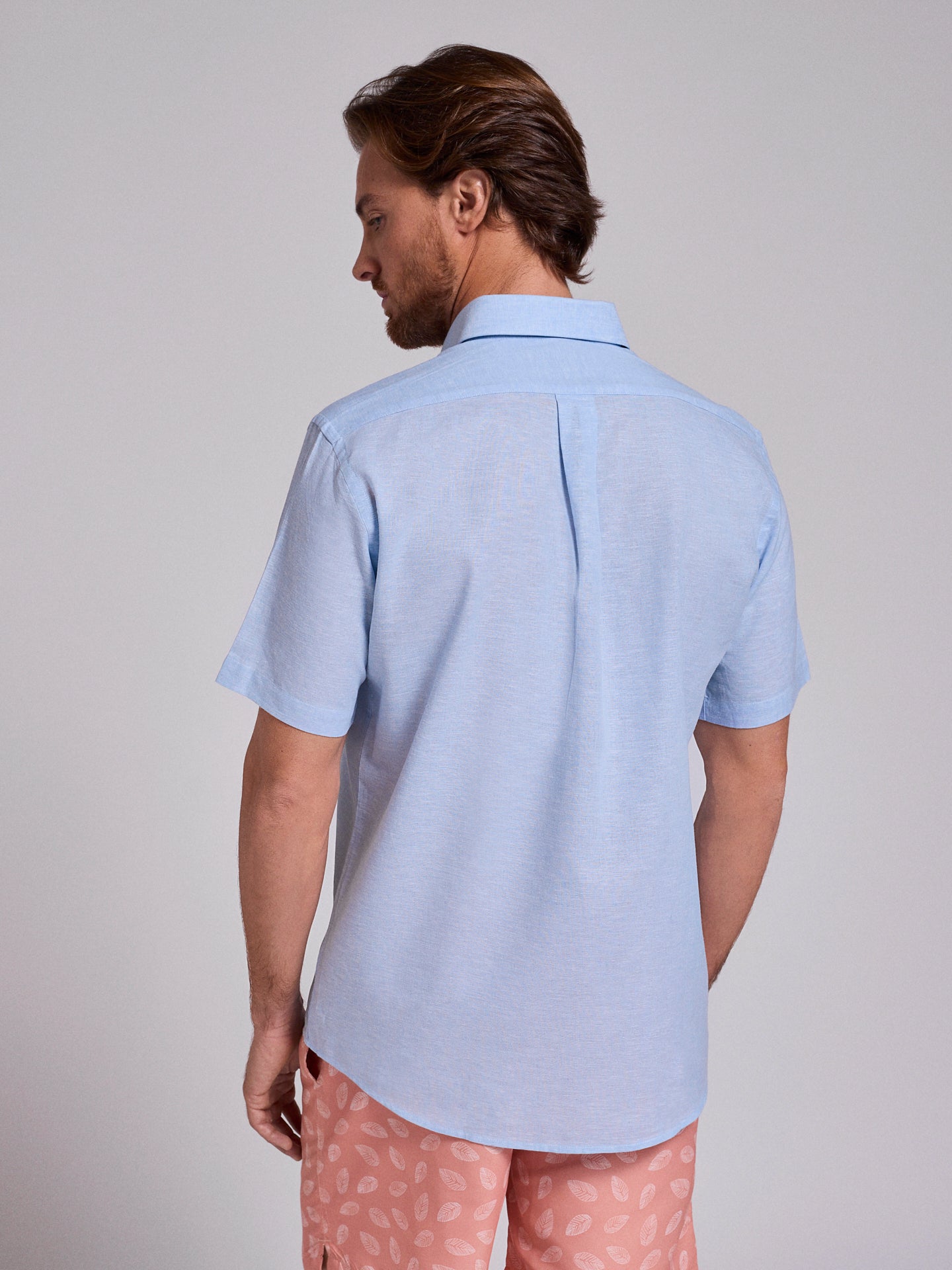 CAMISA LINHO AZUL MANGA CURTA REGULAR FIT MR. BLUE