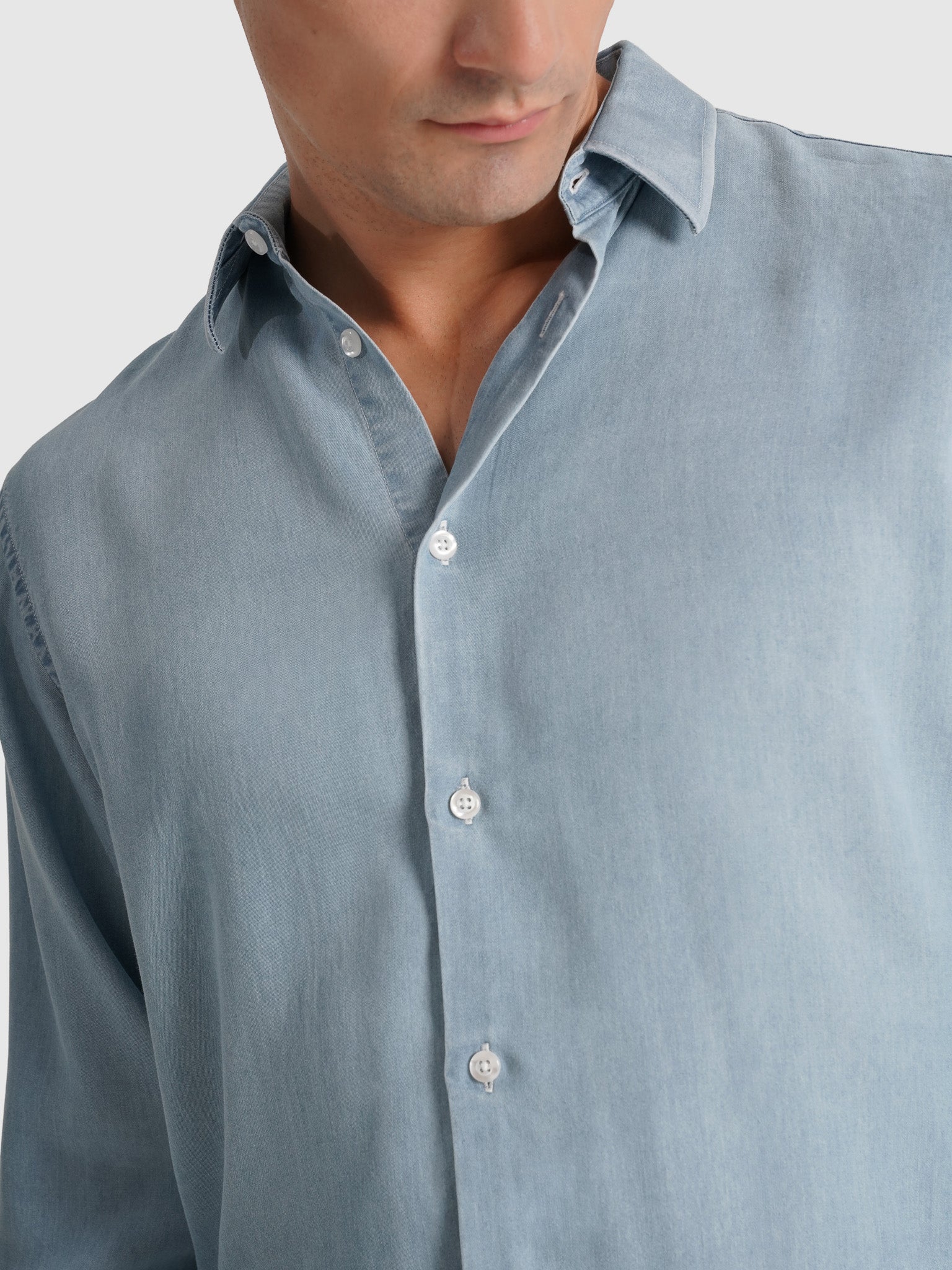 CAMISA ALGODÃO AZUL MANGA COMPRIDA TAILORED FIT MARK BELLUCCI