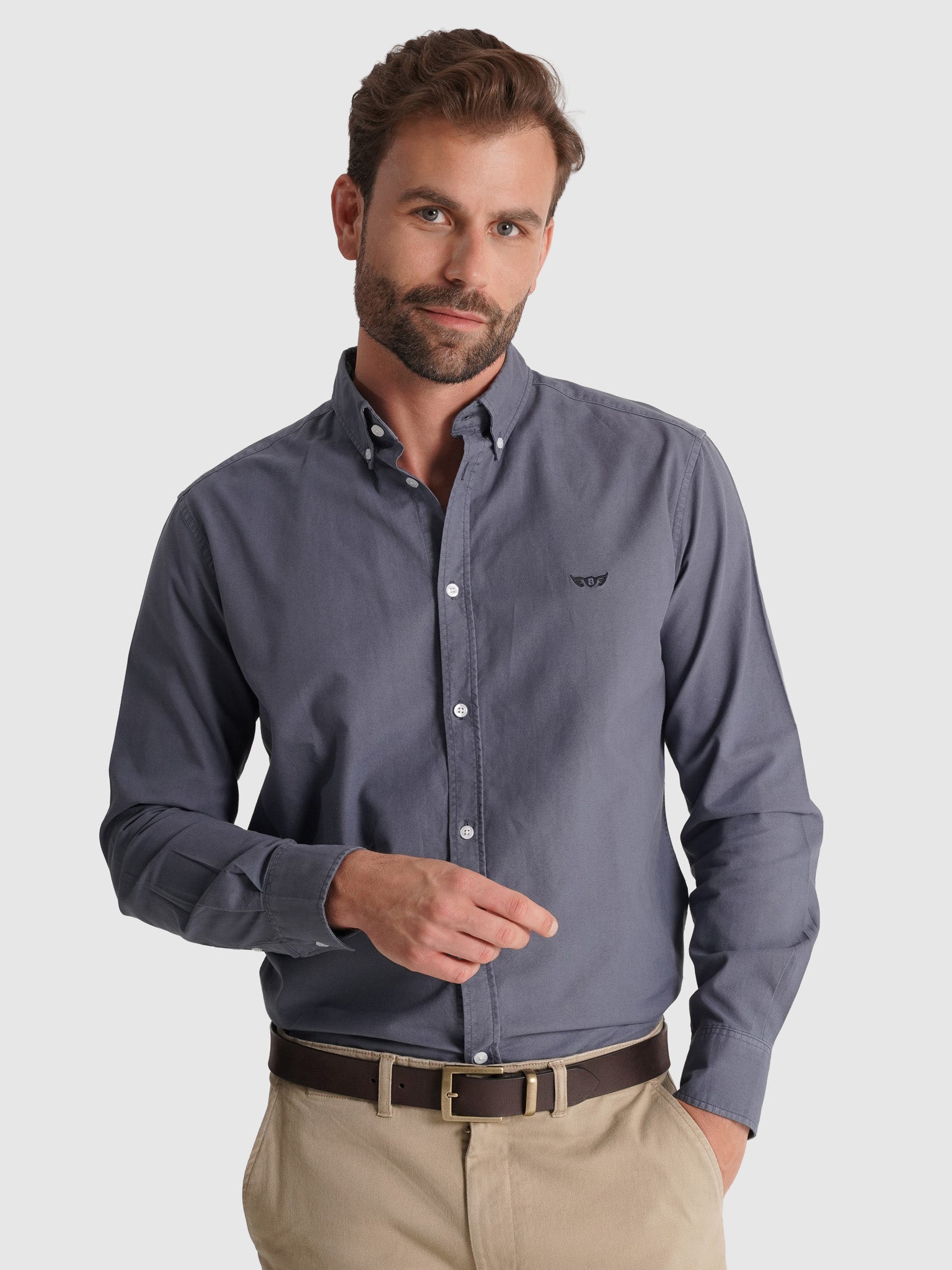 Camisa Algodão Azul Manga Comprida Regular Fit Mr. Blue