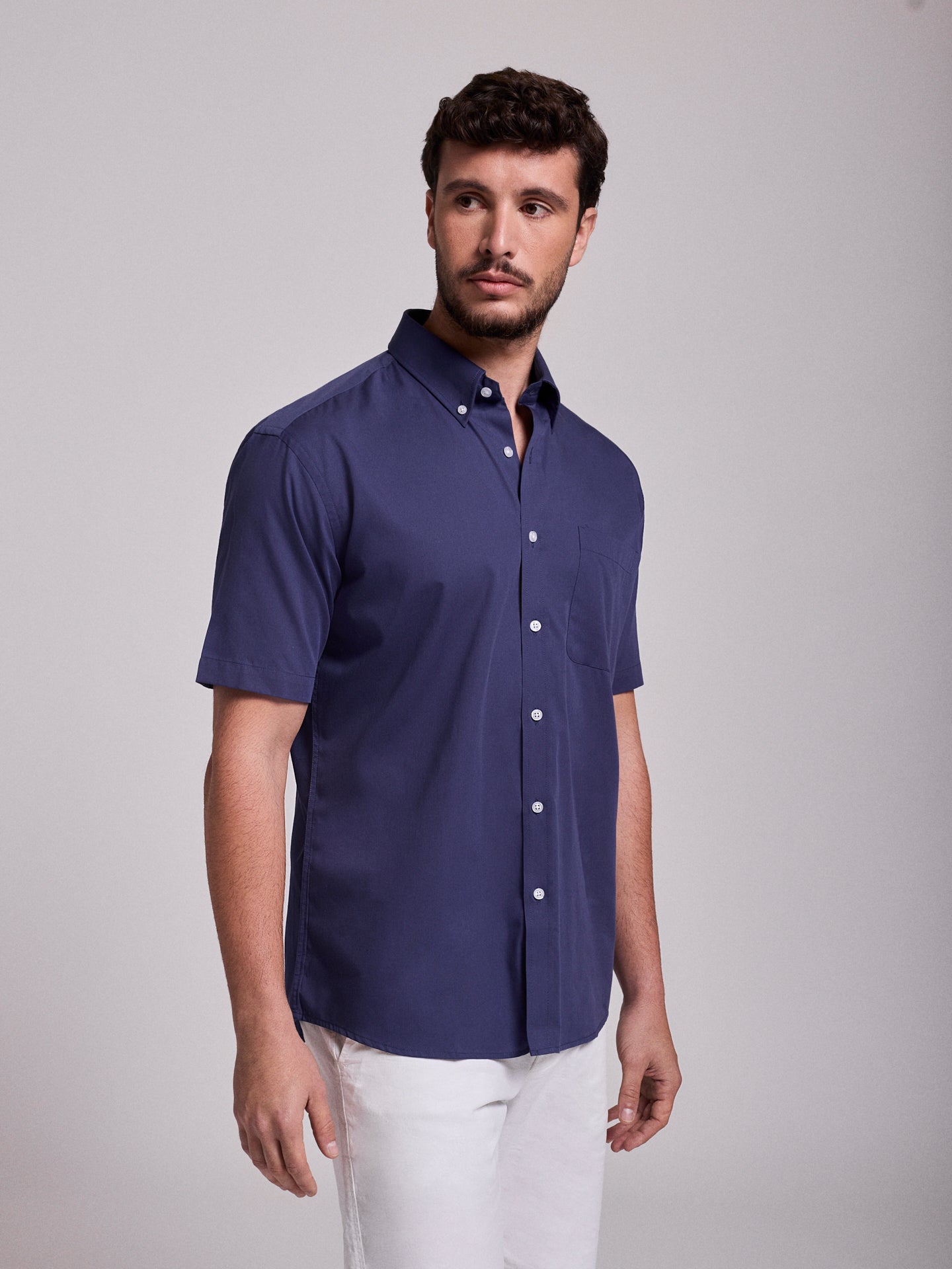 CAMISA ALGODÃO AZUL MANGA CURTA REGULAR FIT MR. BLUE