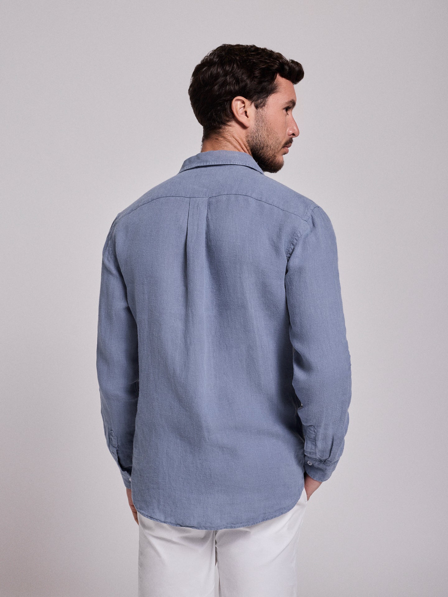 CAMISA LINHO AZUL MANGA COMPRIDA TAILORED FIT MARK BELLUCCI